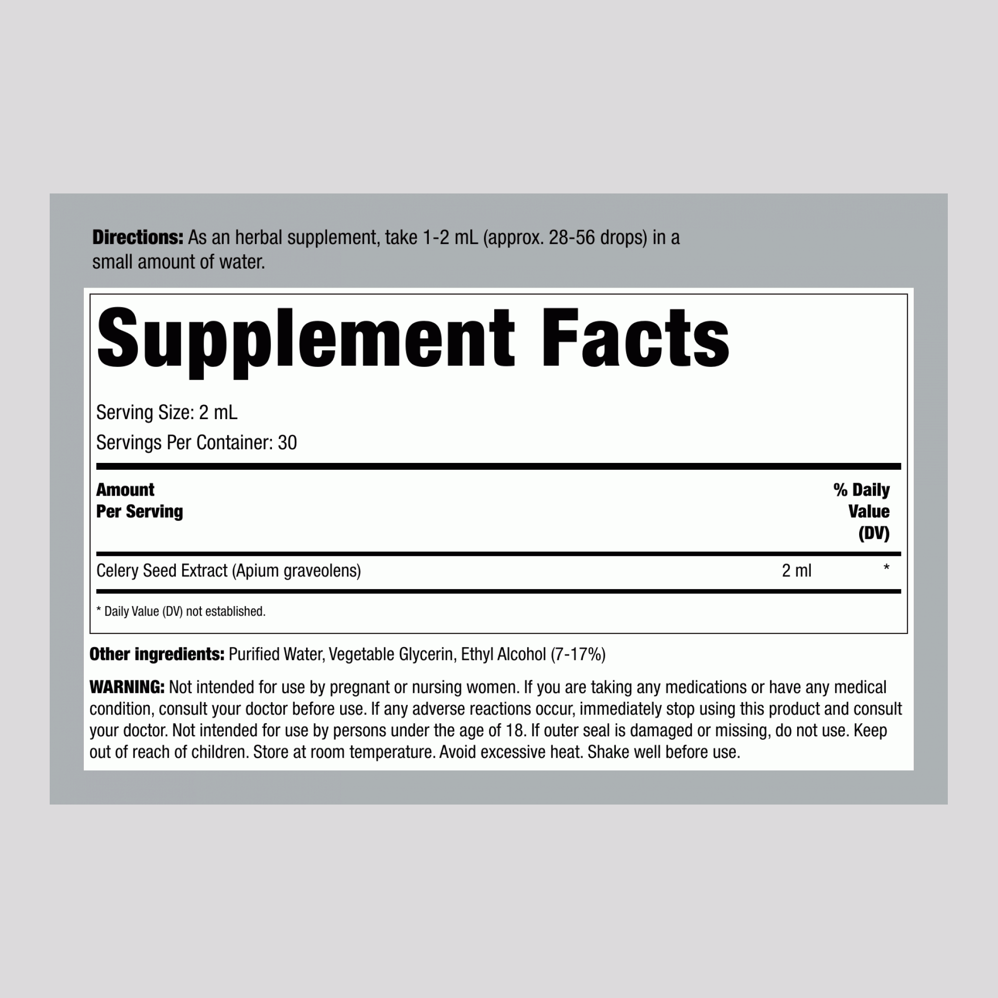 芹菜籽液體提取物，2 液量盎司 (59 毫升) 滴管瓶