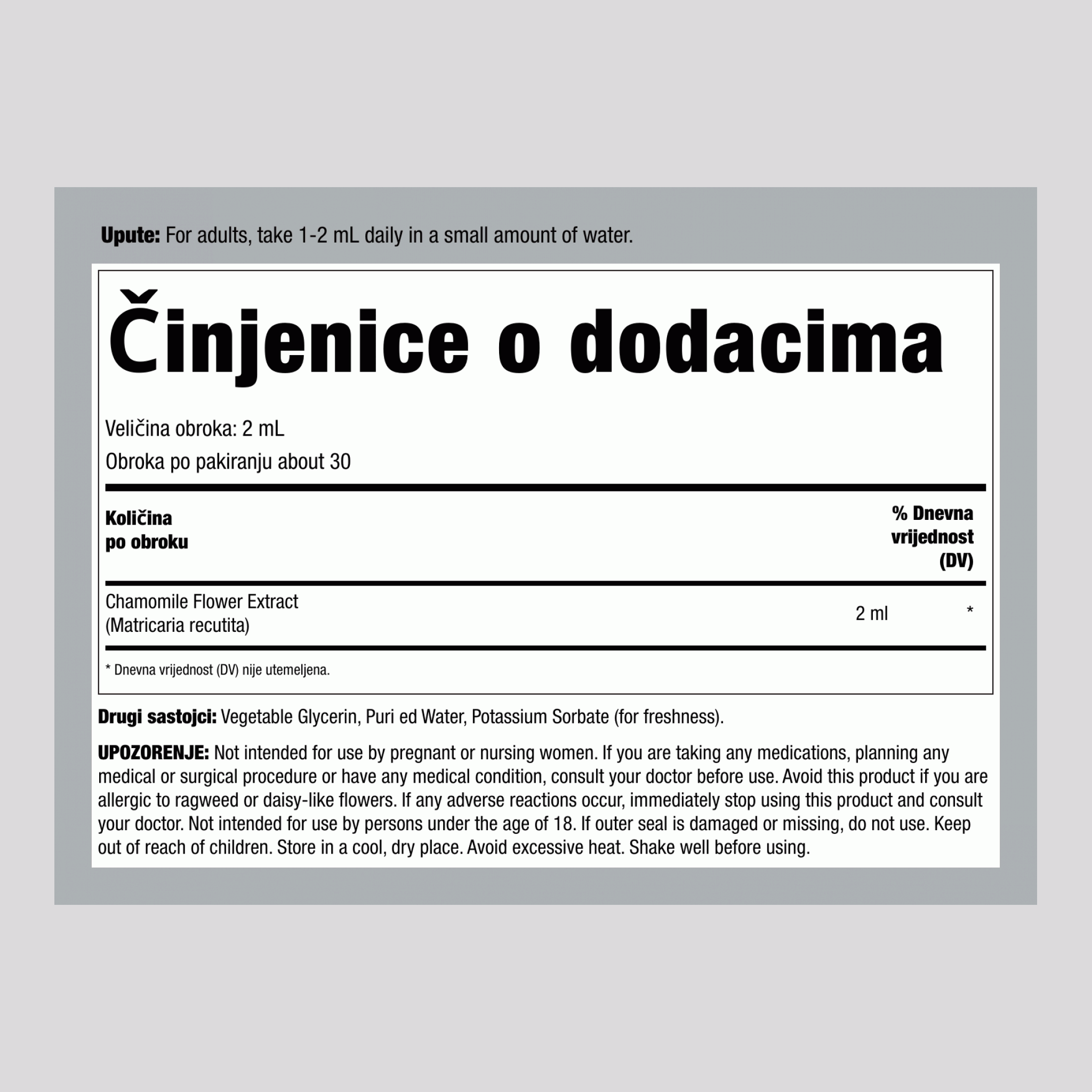Tekući ekstrakt cvjetova kamilice bez alkohola, kapaljka od 59 ml