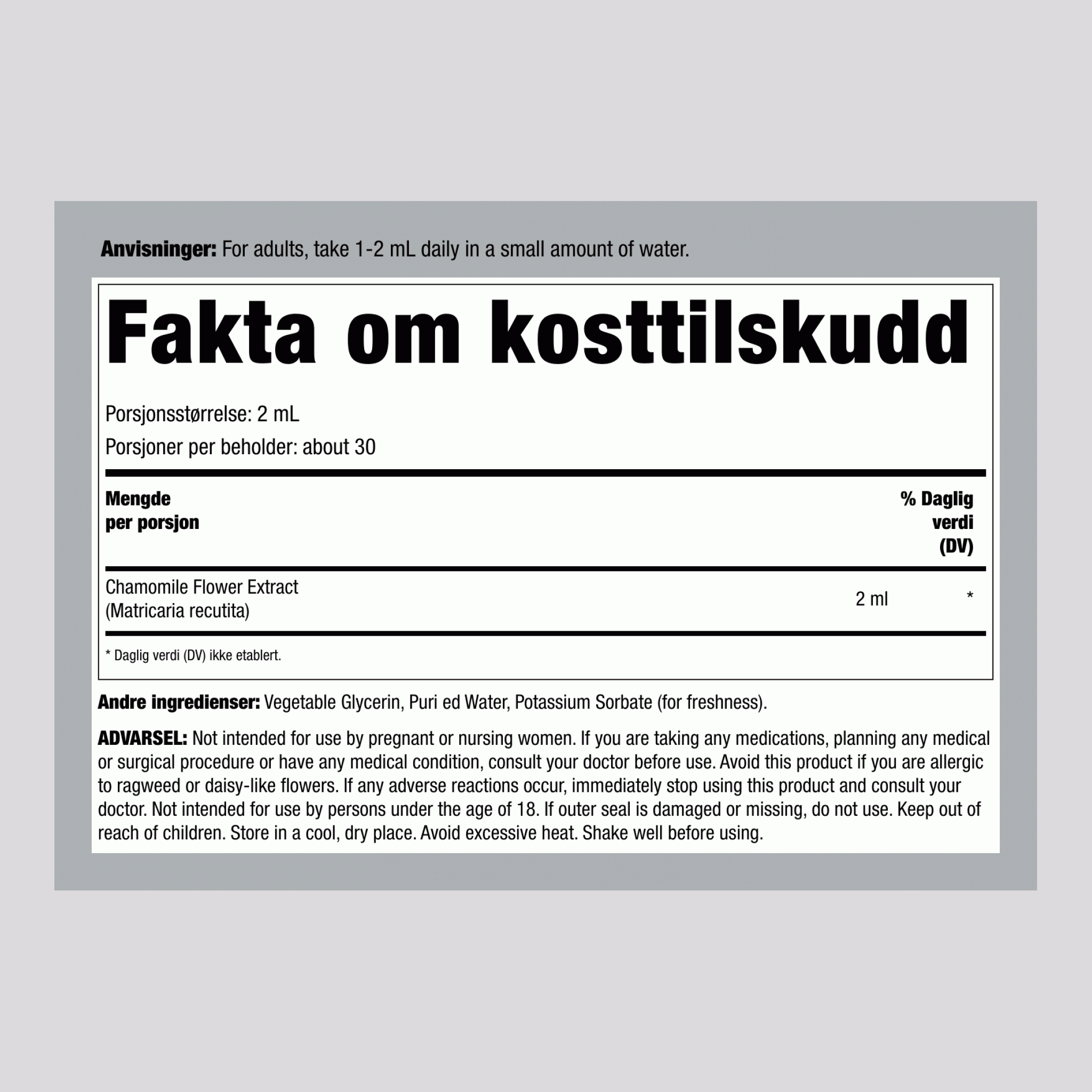 Kamilleblomst flytende ekstrakt uten alkohol, 2 fl oz (59 mL) dråpeflaske