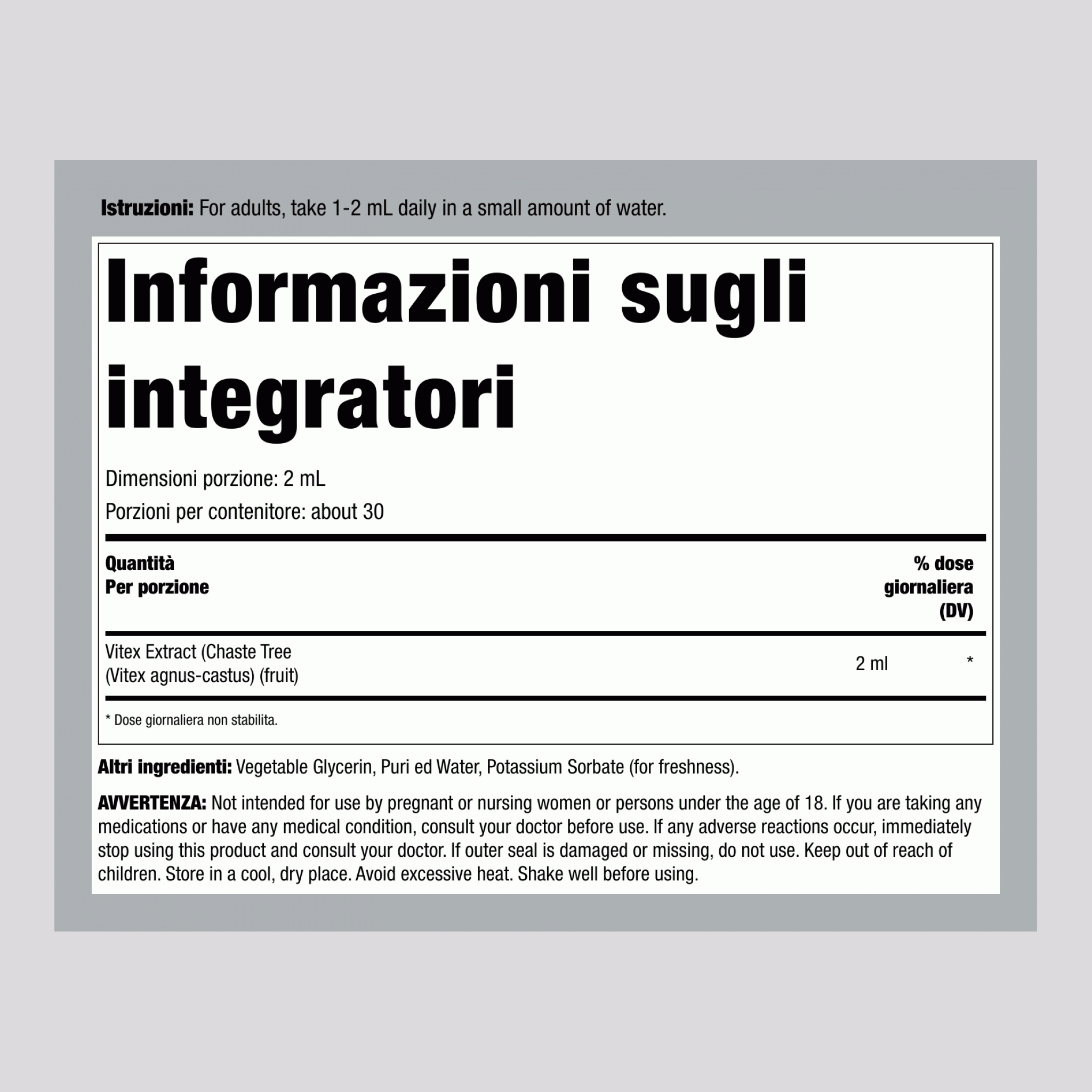 Estratto Liquido di Agnocasto (Vitex) Senza Alcool, Flacone con Contagocce da 2 fl oz (59 mL)