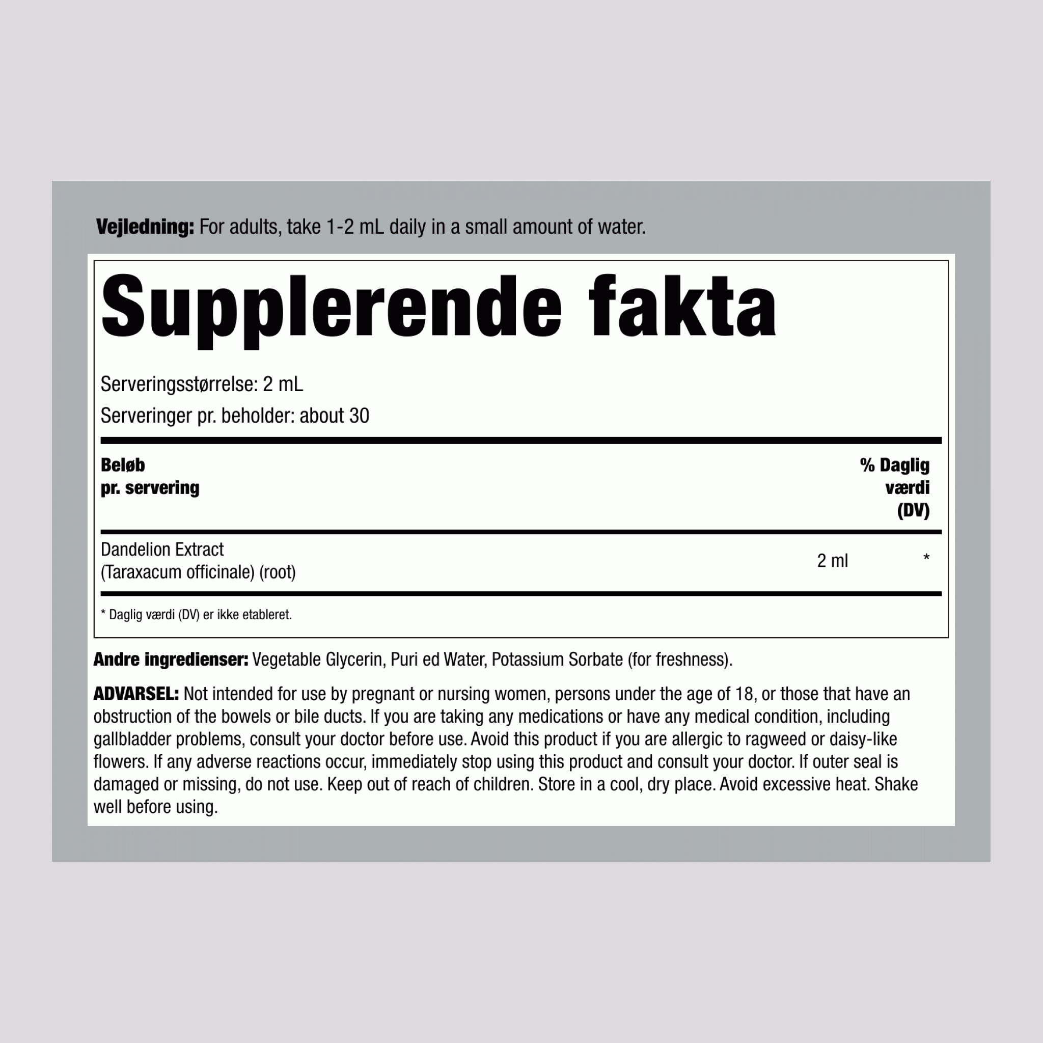 Mælkebøtte Flydende Ekstrakt Alkoholfri, 59 mL (2 fl oz) Pipetteflaske