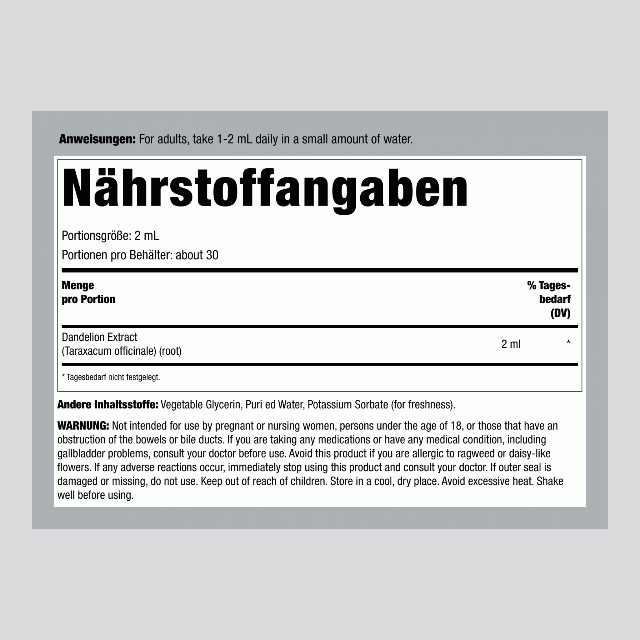 Löwenzahn Flüssigextrakt alkoholfrei, 59 ml Tropfflasche