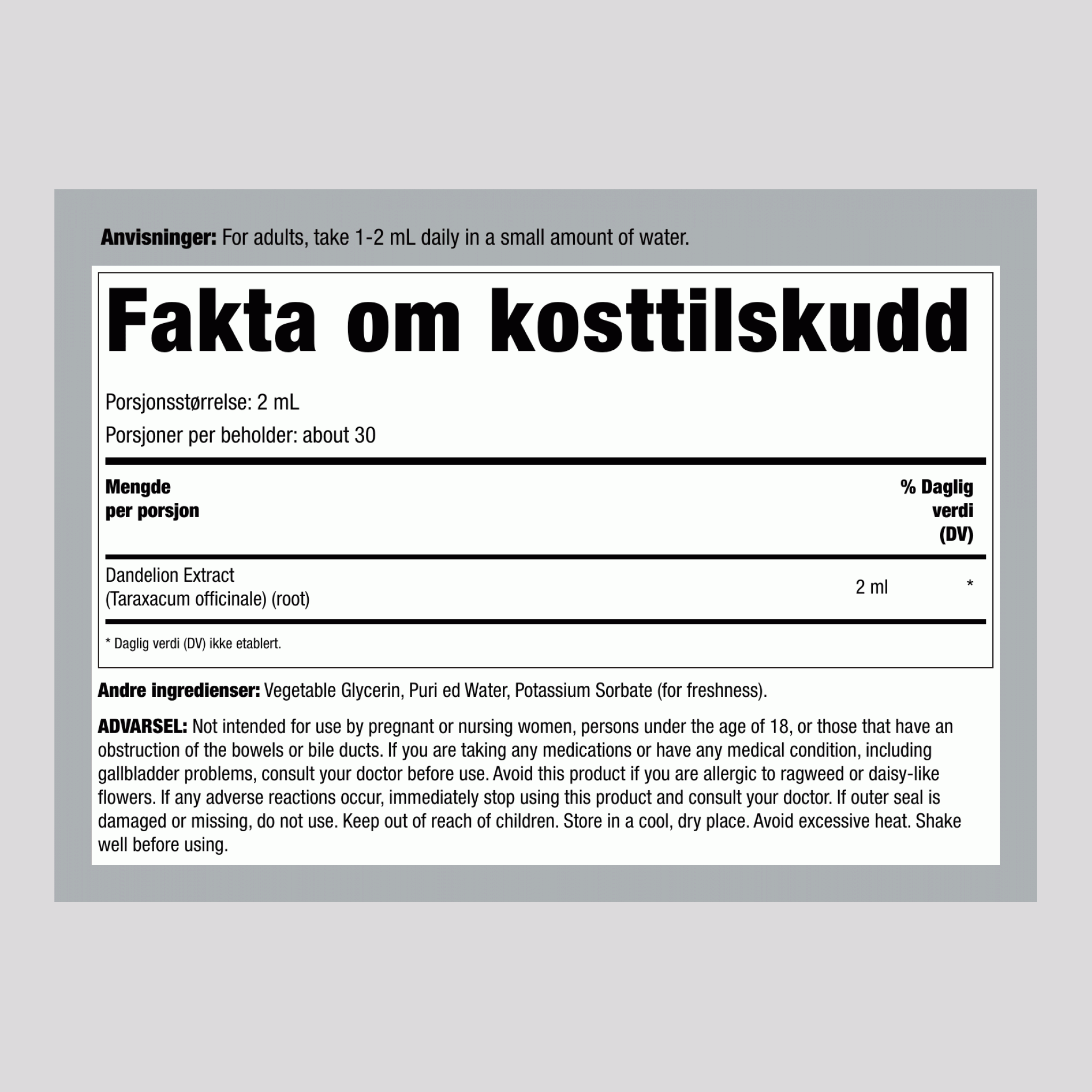 Løvetann flytende ekstrakt alkoholfri, 2 fl oz (59 mL) dråpeflaske