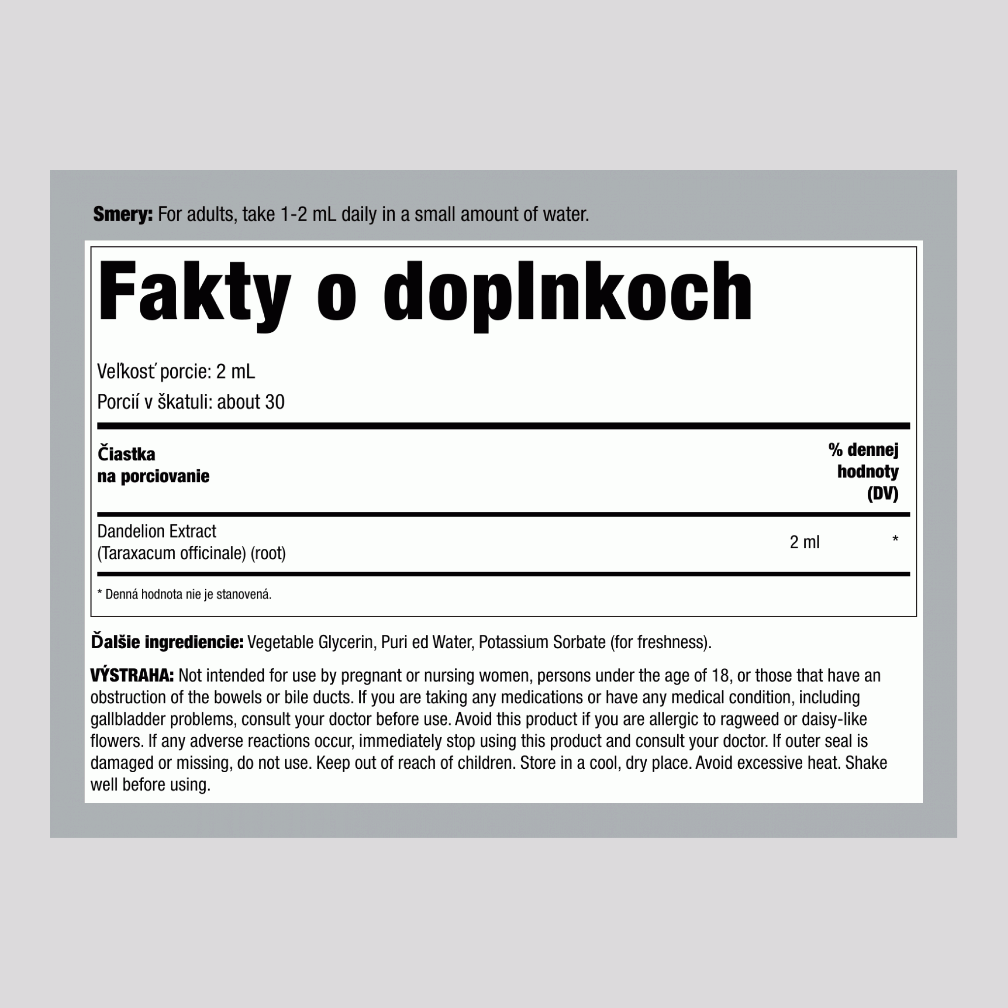 Tekutý extrakt z púpavy bez alkoholu, 59 ml kvapkacia fľaštička