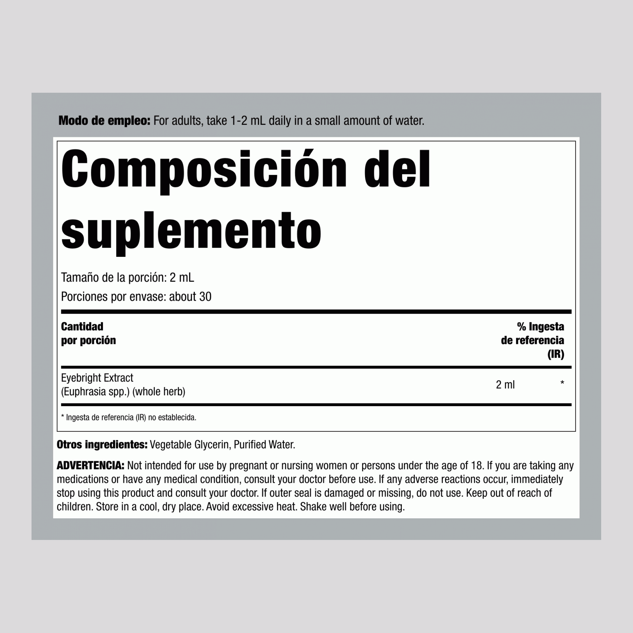 Extracto Líquido de Eufrasia Sin Alcohol, 2 fl oz (59 mL) Frascos con Gotero