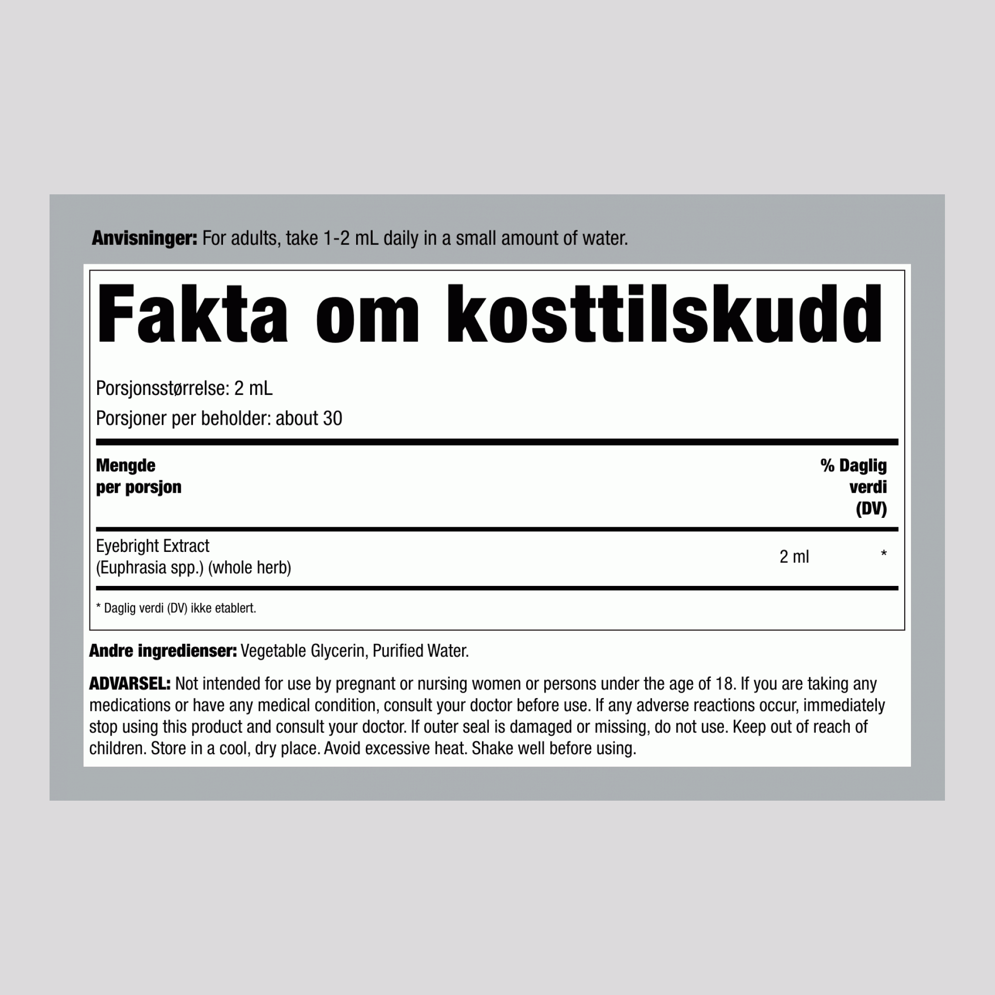 Øyentrøst Flytende Ekstrakt Uten Alkohol, 59 ml (2 fl oz) Dråpeflasker