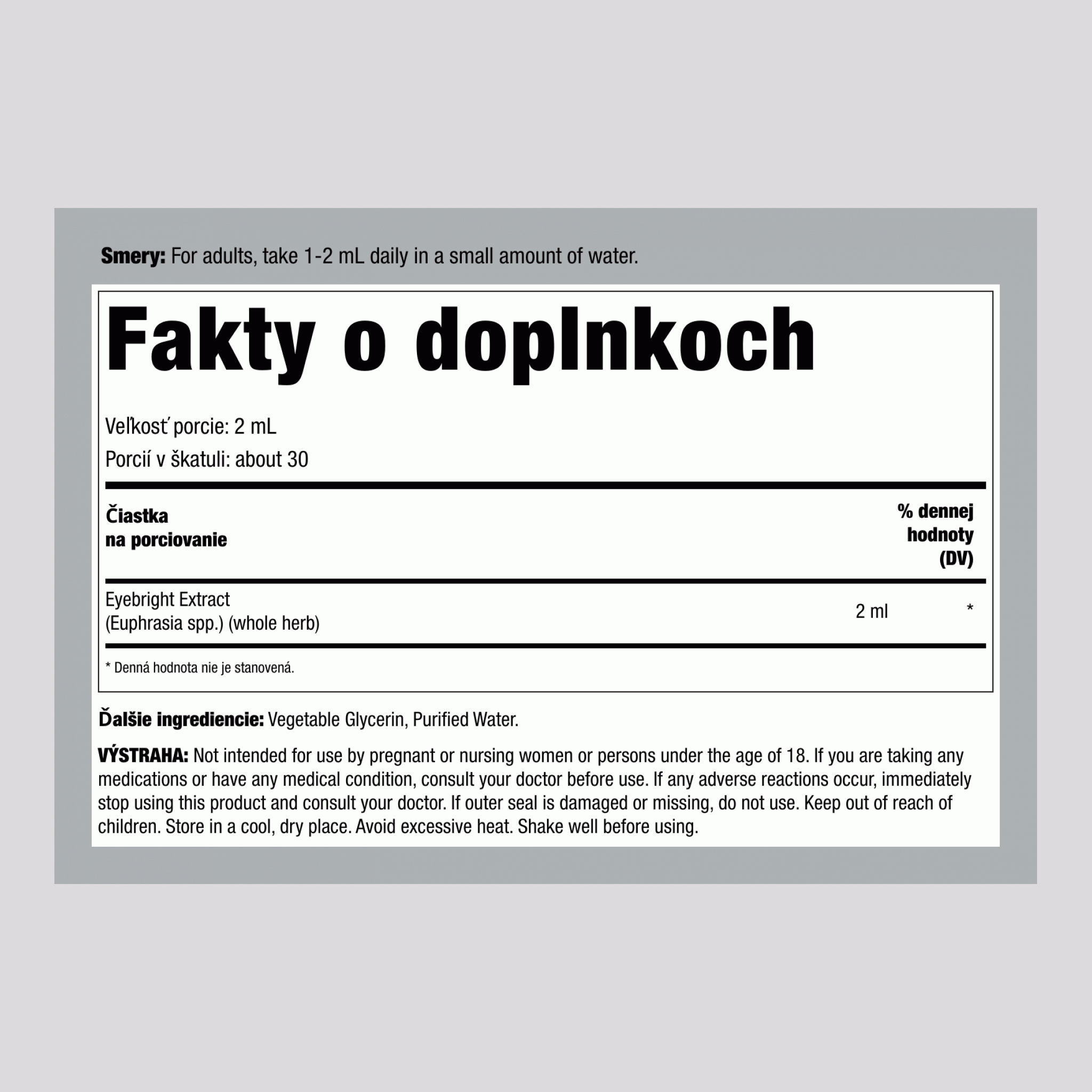 Kvapky z očianky lekárskej bez alkoholu, 2 fl oz (59 mL)