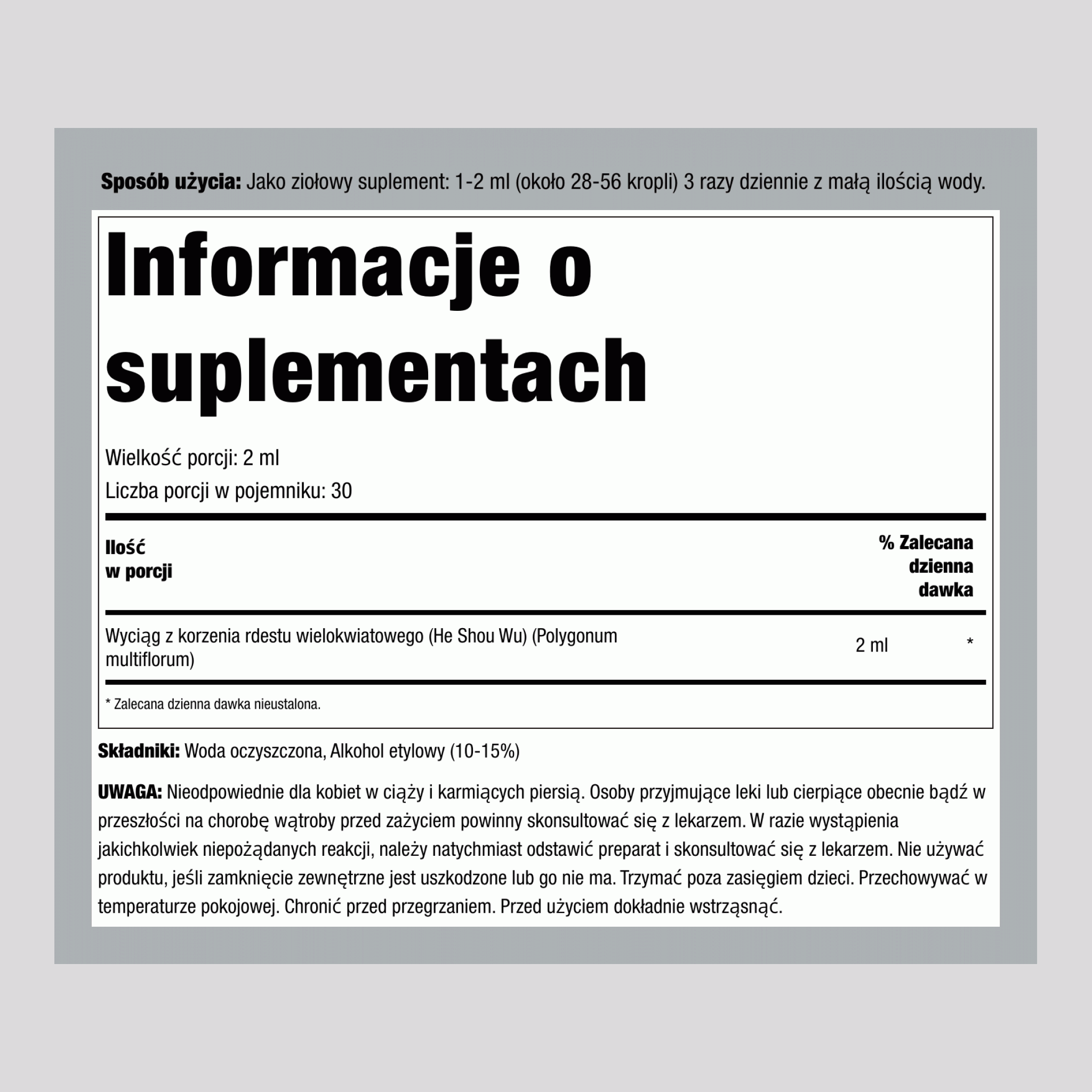 Ekstrakt z Korzenia Fo-Ti bez Alkoholu, 2 fl oz (59 ml) Butelka z Kroplomierzem