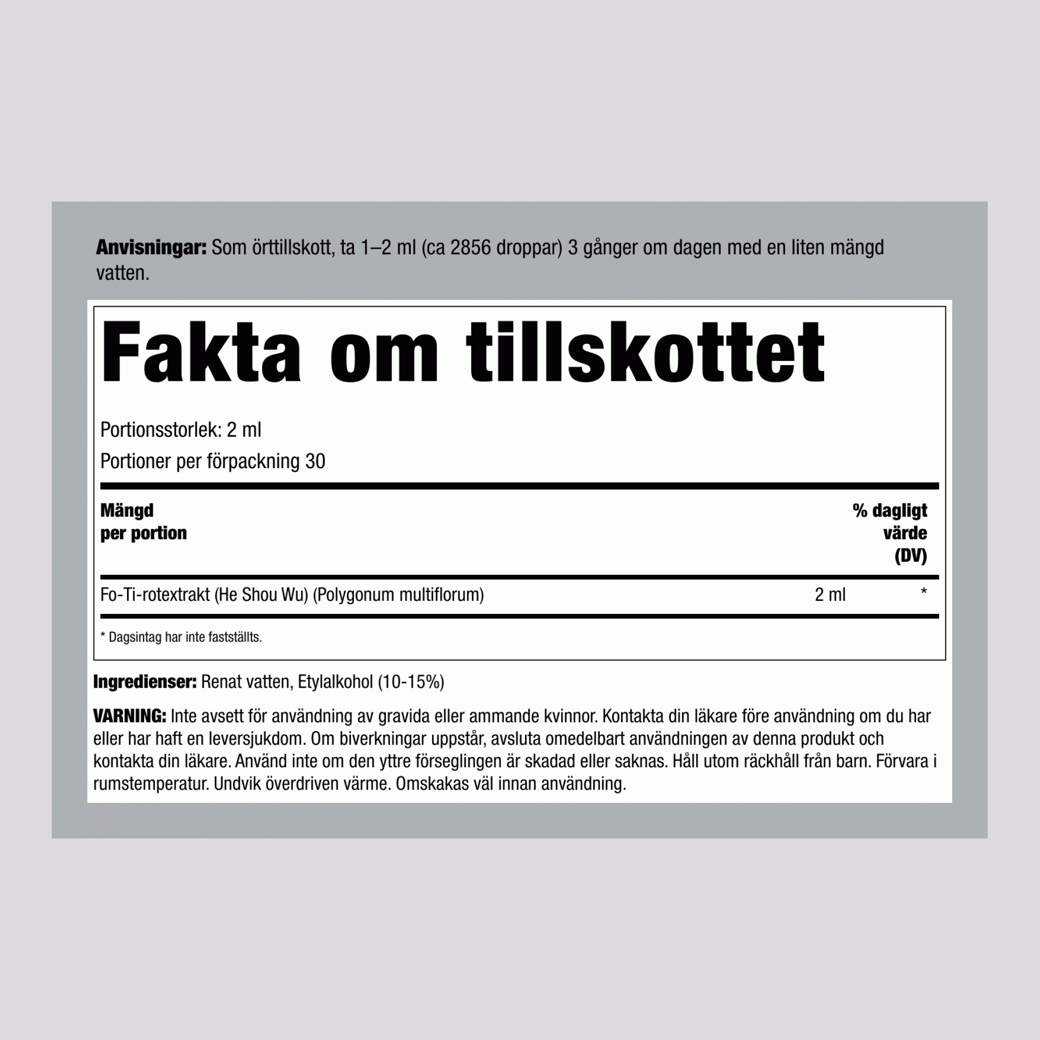 Fo-Ti Rotextrakt utan alkohol, 59 ml droppflaska