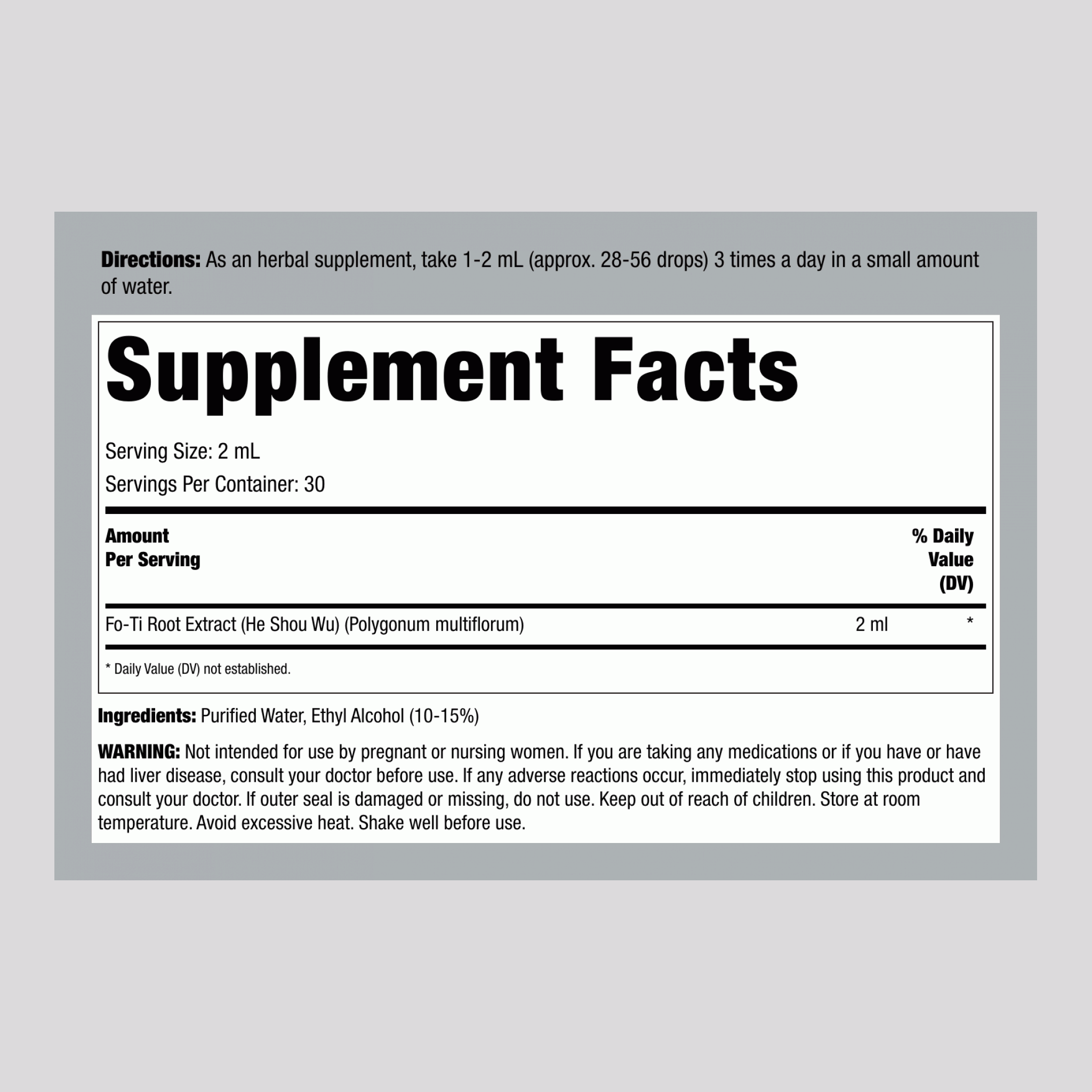 何首烏根液萃取物不含酒精，2 盎司 (59 mL) 滴管瓶