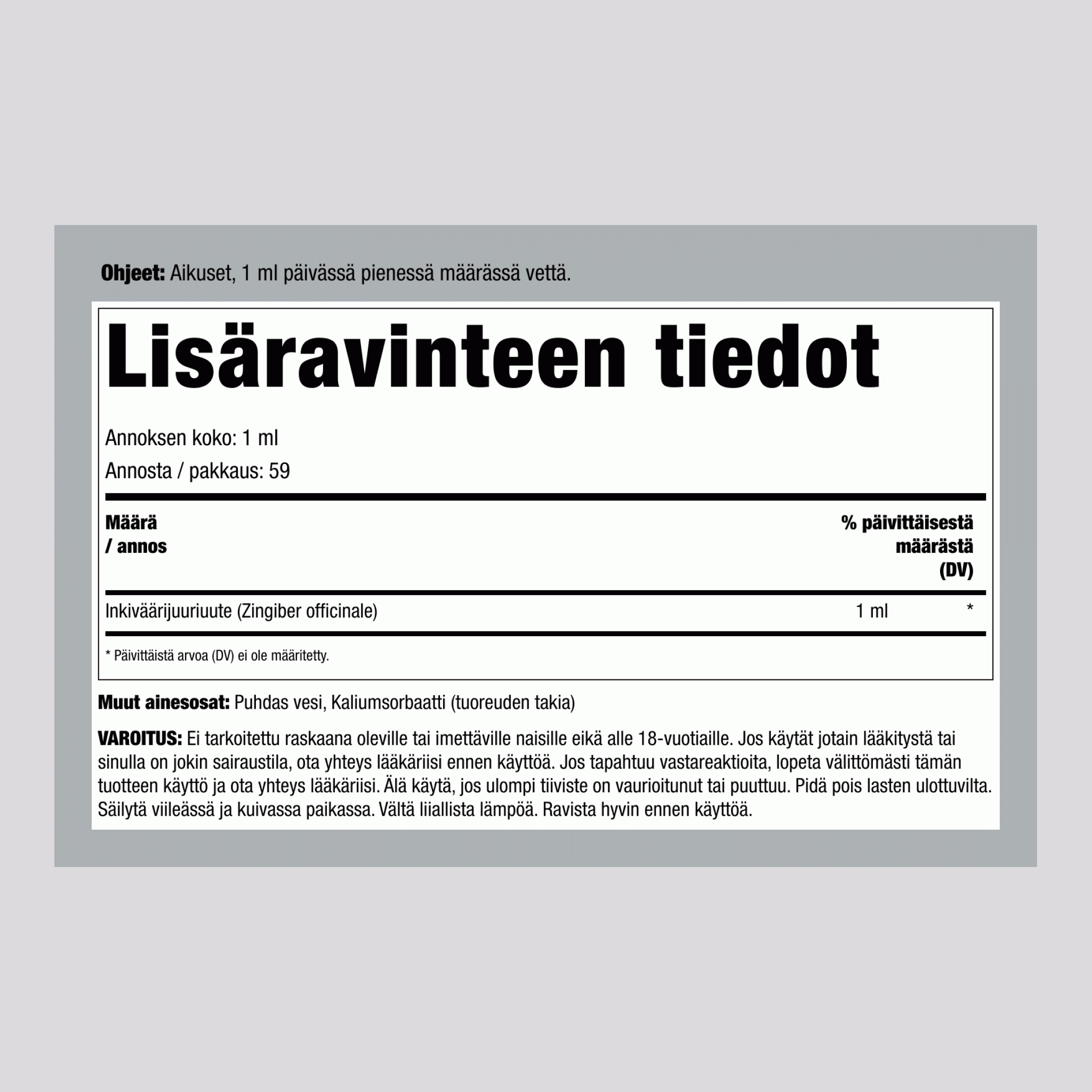 Inkiväärijuuriliuos, alkoholiton, 59 ml pipettipullo