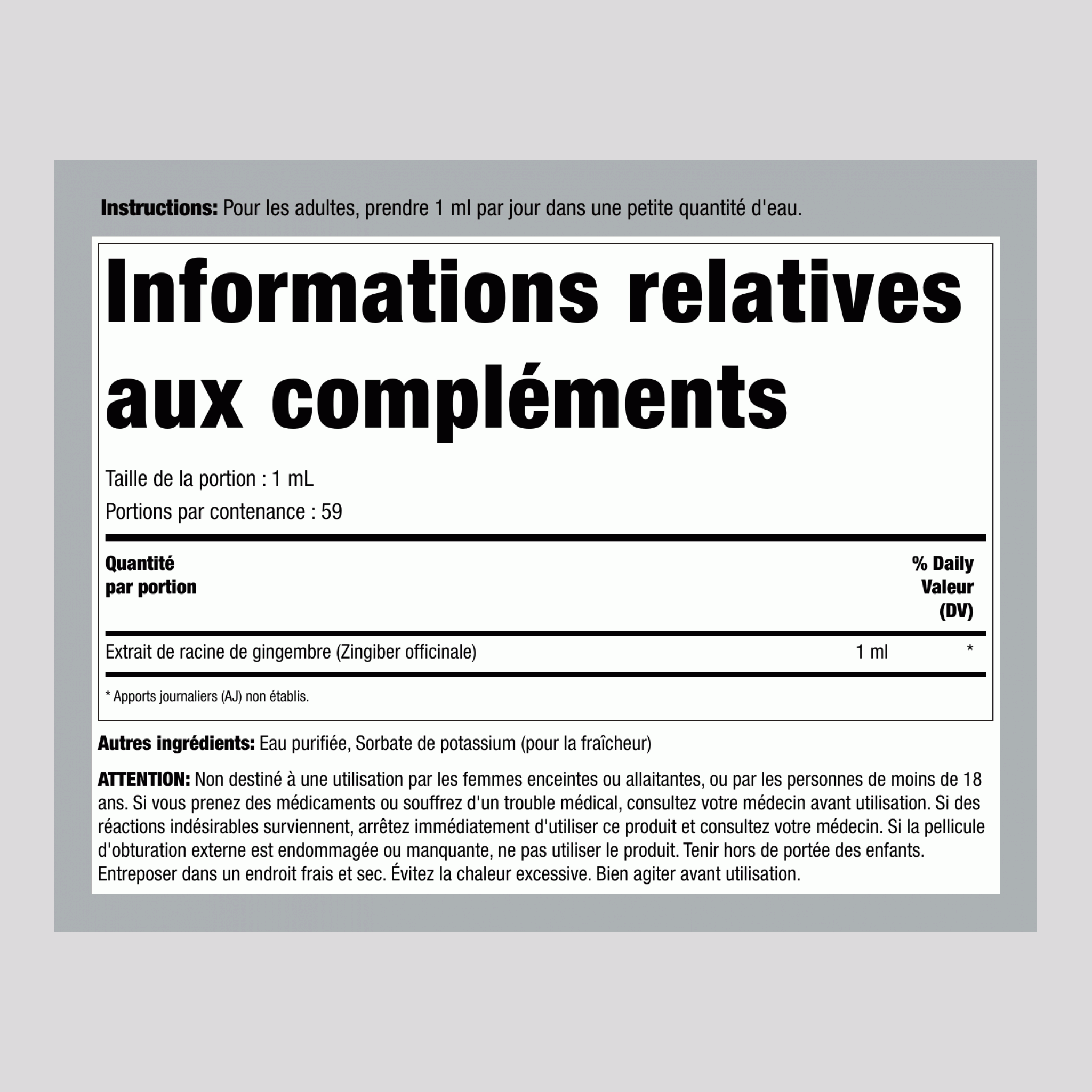 Extrait Liquide de Racine de Gingembre Sans Alcool, 2 fl oz (59 mL) Flacon Compte-gouttes