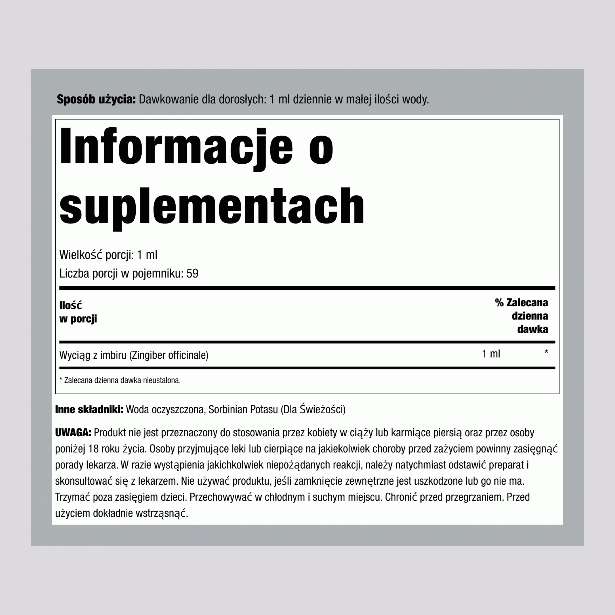 Płynny ekstrakt z korzenia imbiru bezalkoholowy, butelka z zakraplaczem 2 fl oz (59 mL)
