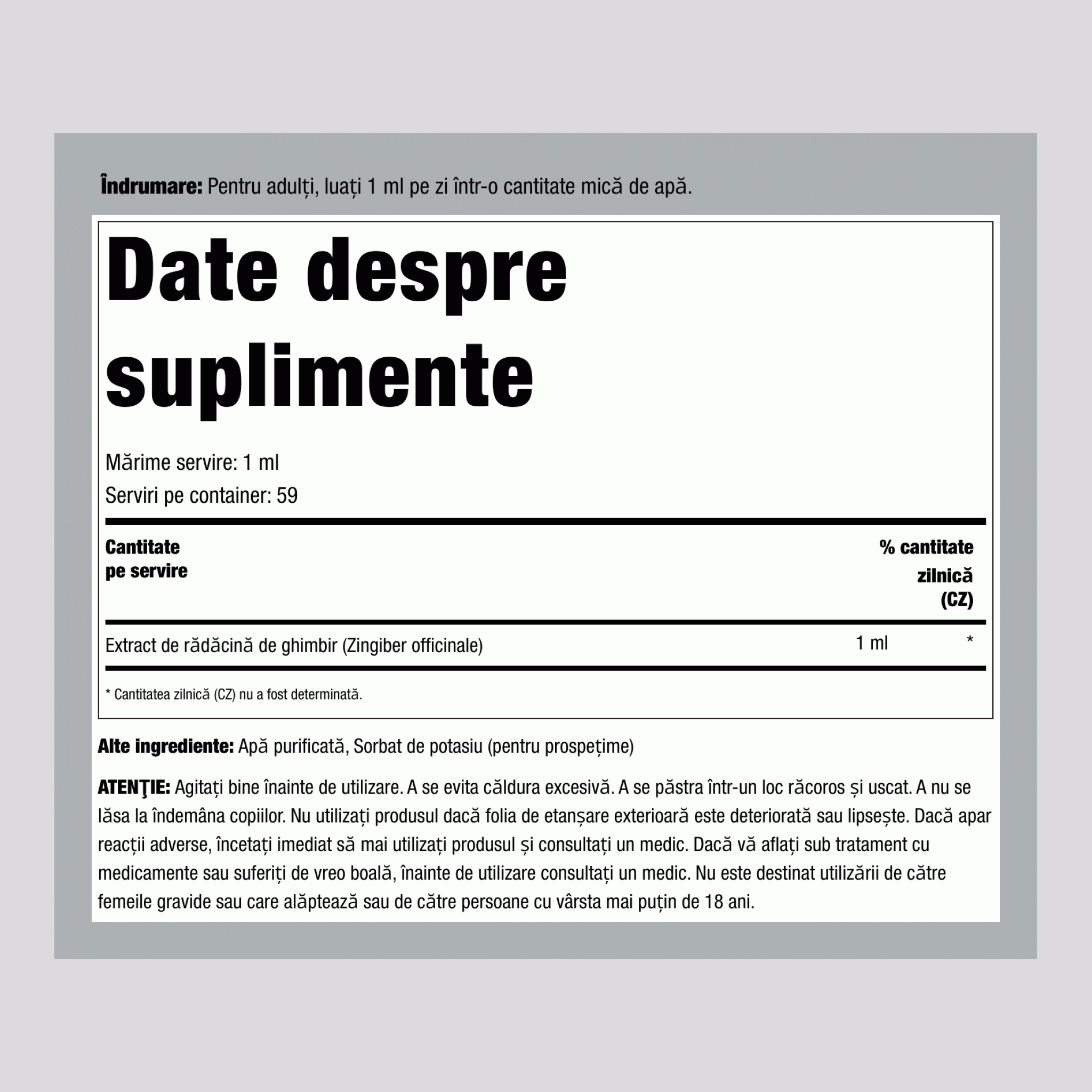 Extract lichid fără alcool din rădăcină de ghimbir, sticlă cu pipetă de 59 ml (2 fl oz)