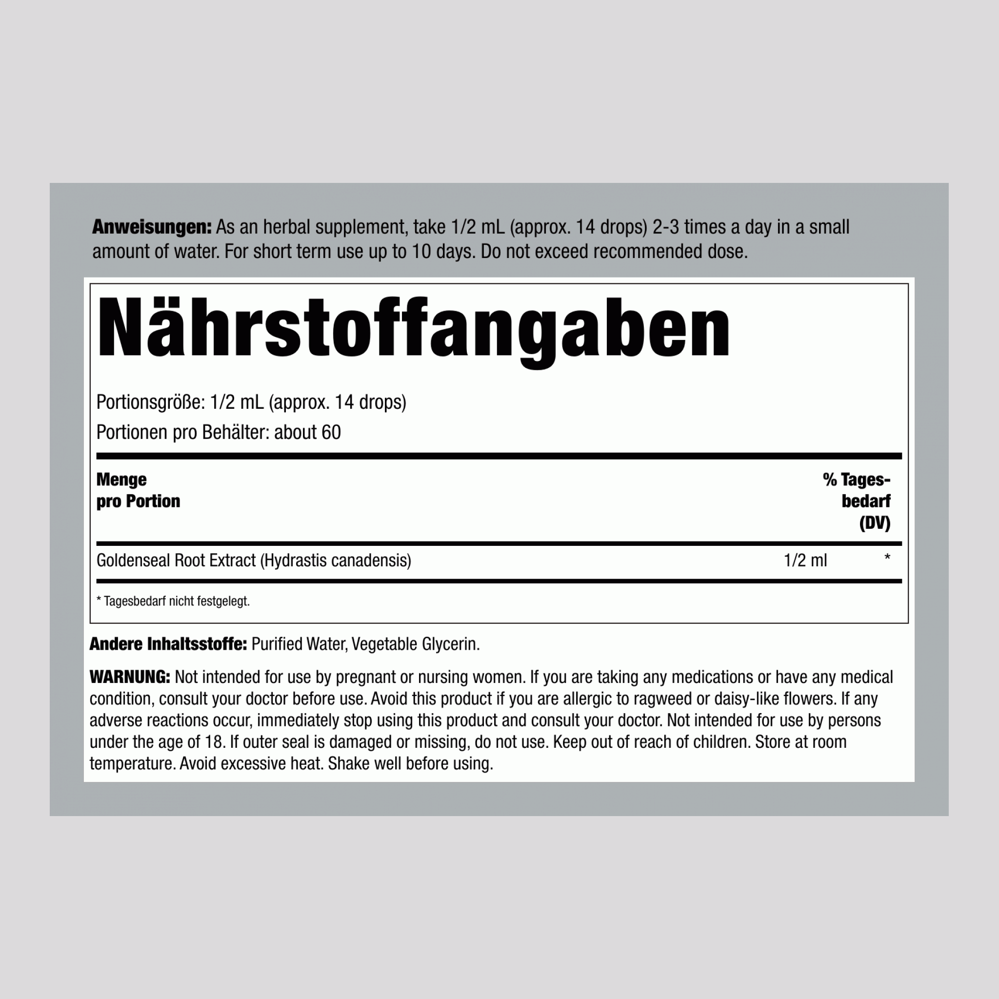 Goldenseal flüssiger Extrakt alkoholfrei, 1 fl oz (30 mL) Tropfflasche