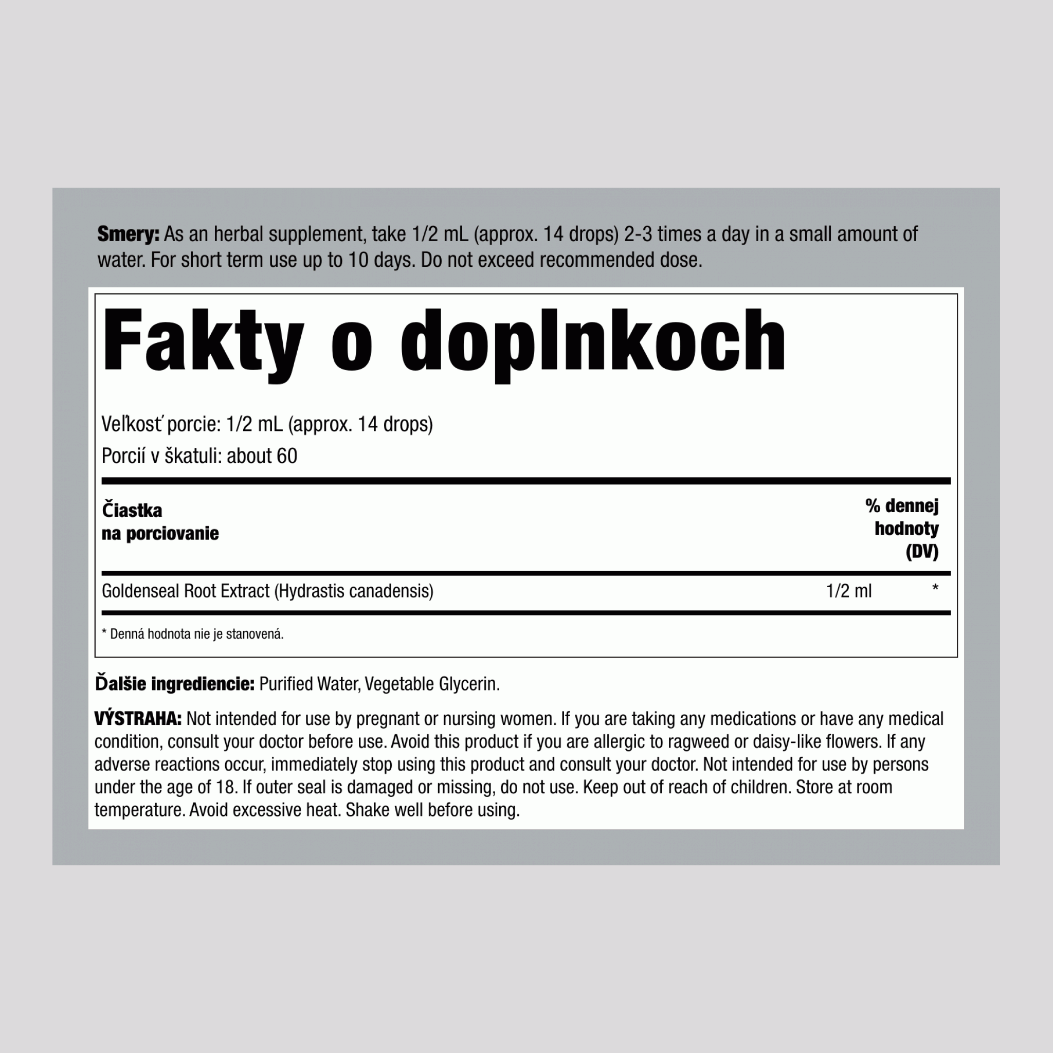 Tekutý extrakt zo zlatobyle bez alkoholu, 1 fl oz (30 mL) fľaštička s kvapkadlom