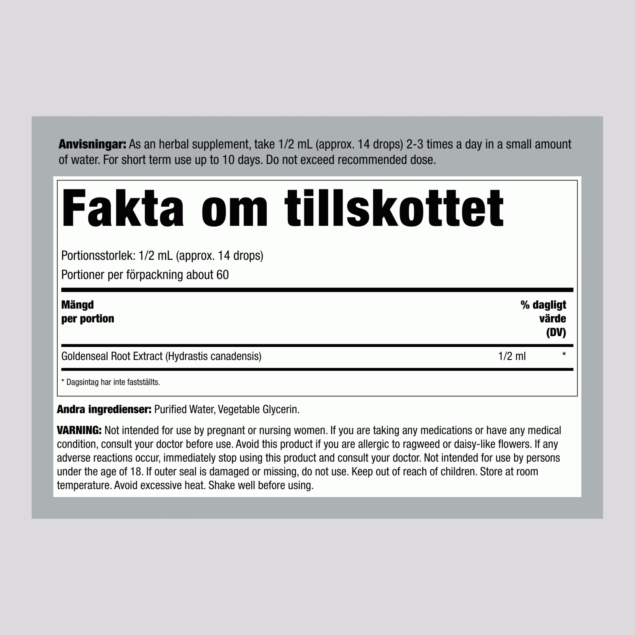 Guldsälgadroppar utan alkohol, 30 ml (1 fl oz) droppflaska