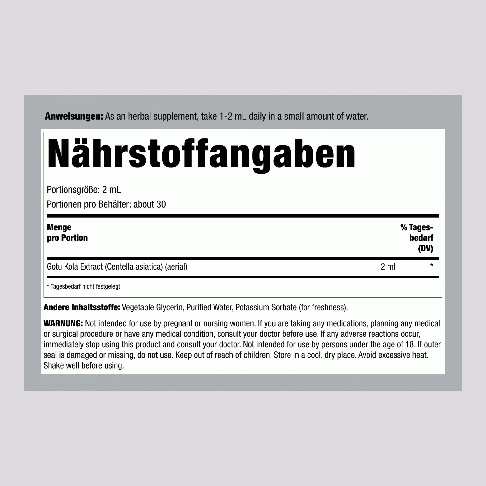 Gotu Kola Flüssigextrakt alkoholfrei, 59 ml Tropfflasche