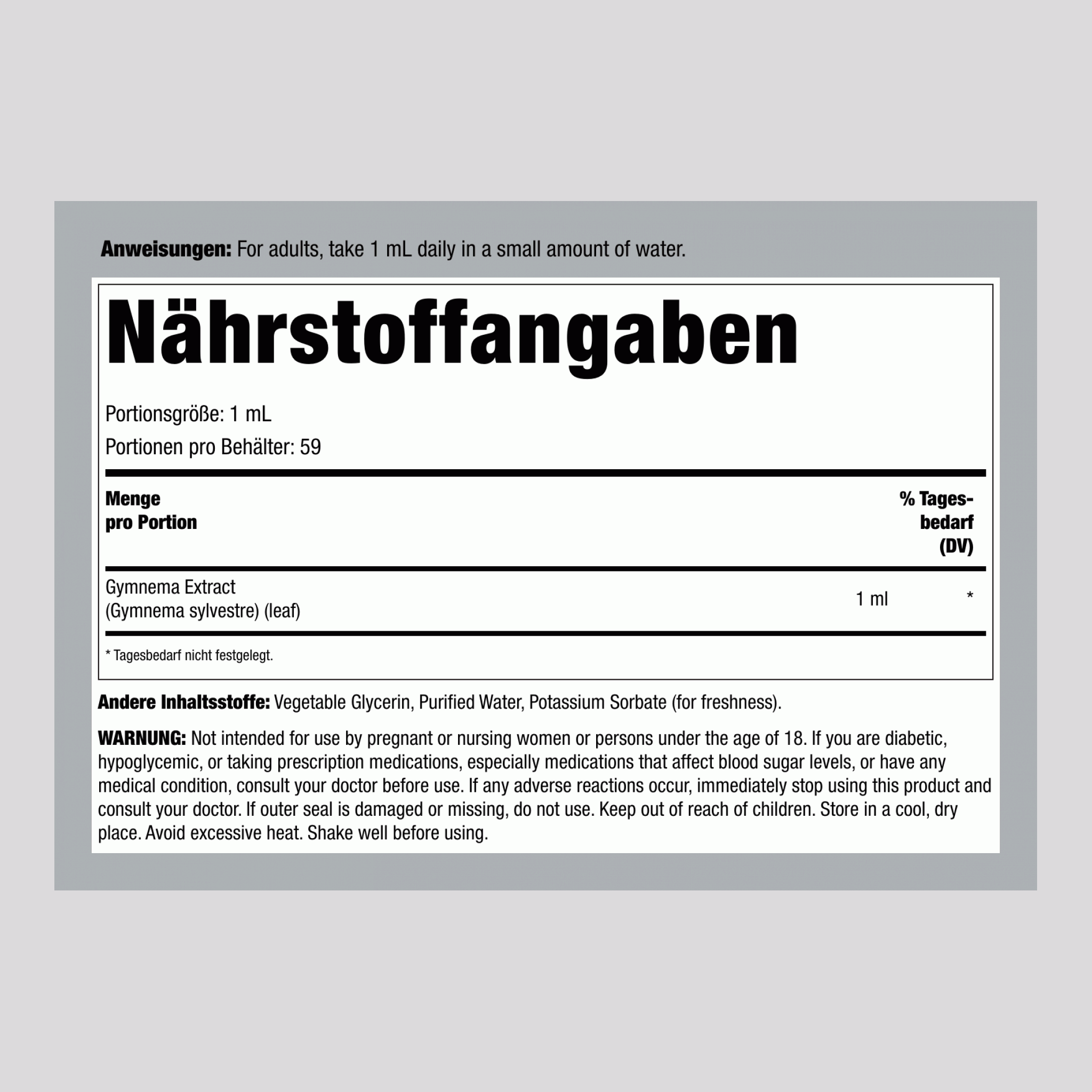 Gymnema Sylvestre Blatt Flüssigextrakt Alkohol frei, 59 ml Tropfflasche