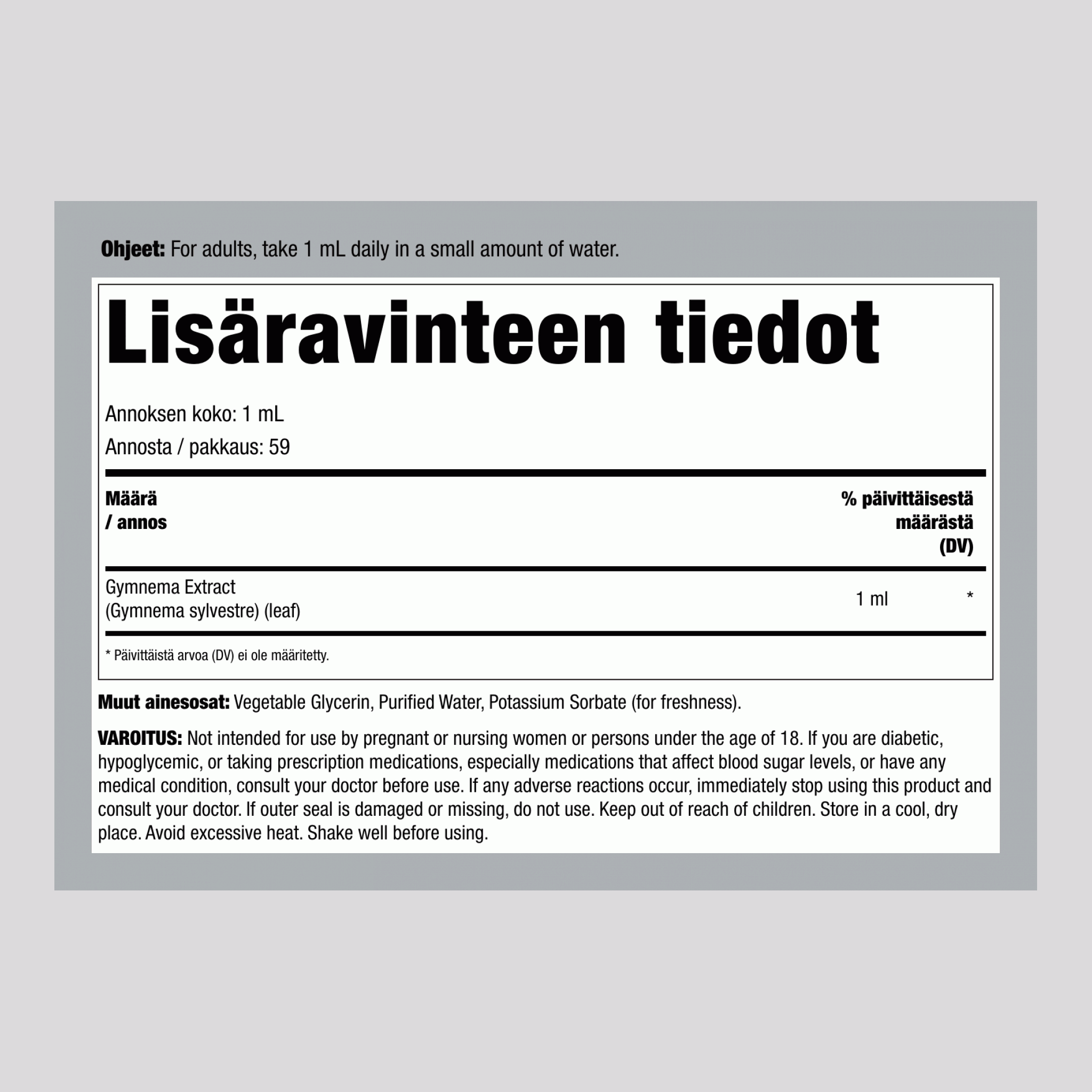 Gymnema Sylvestre -lehtiuute, alkoholiton, 59 ml:n pipettipullo