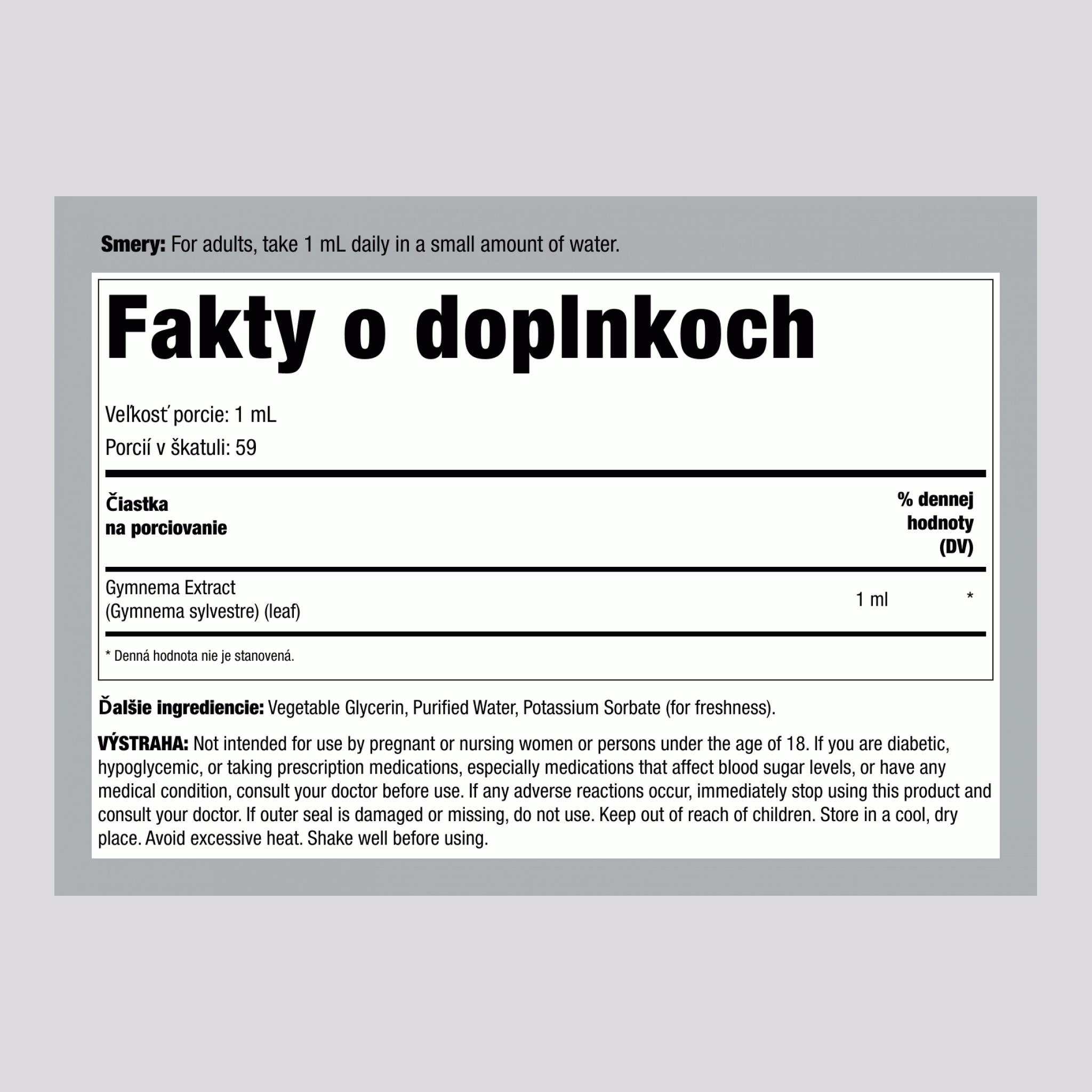 Tekutý výťažok z listov Gymnema Sylvestre bez alkoholu, kvapkacia fľaša, 59 ml