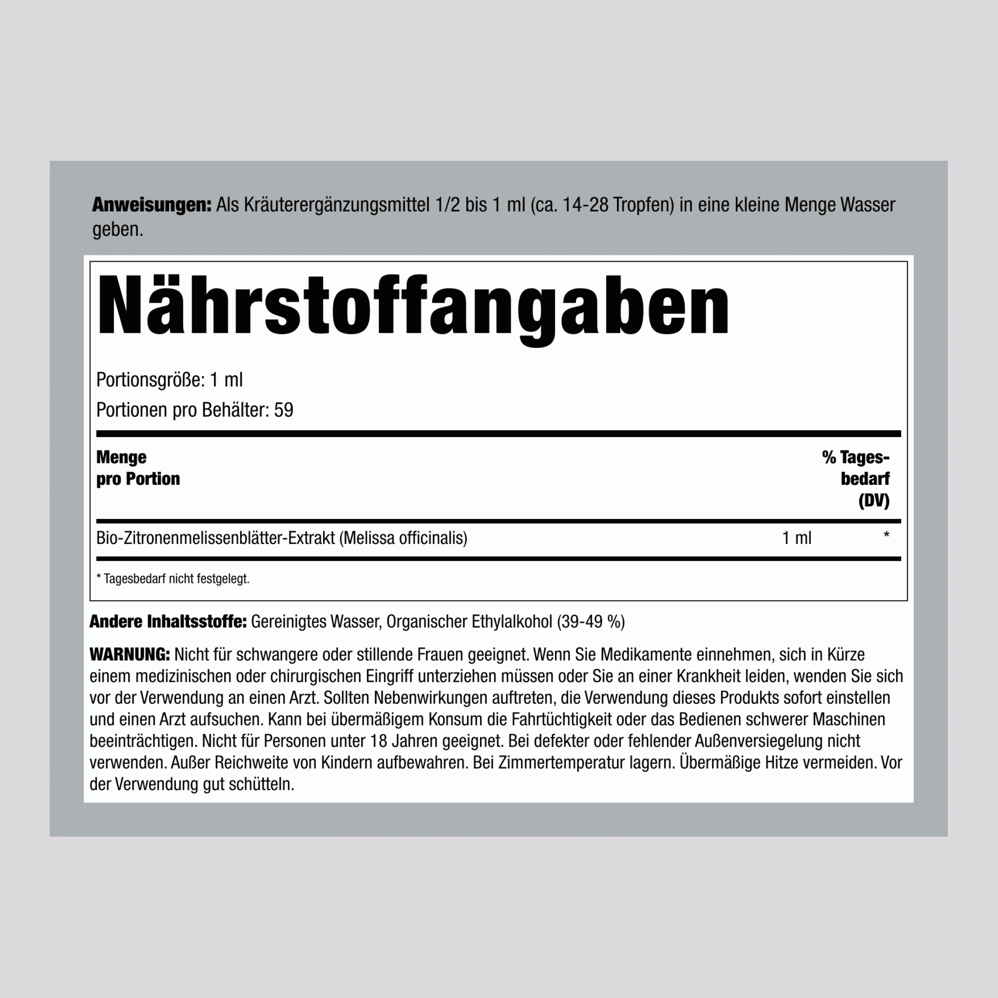 Zitronenmelisse Flüssigextrakt, 59 ml Tropfflasche
