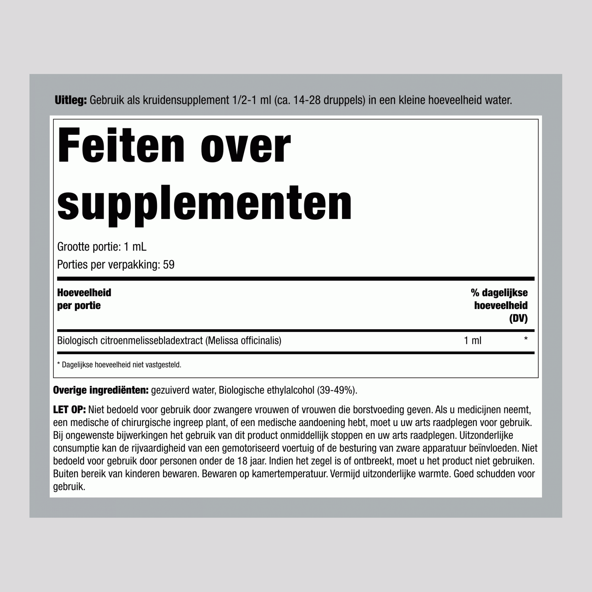 Citroenmelisse Vloeibaar Extract, 59 mL Druppelflesje