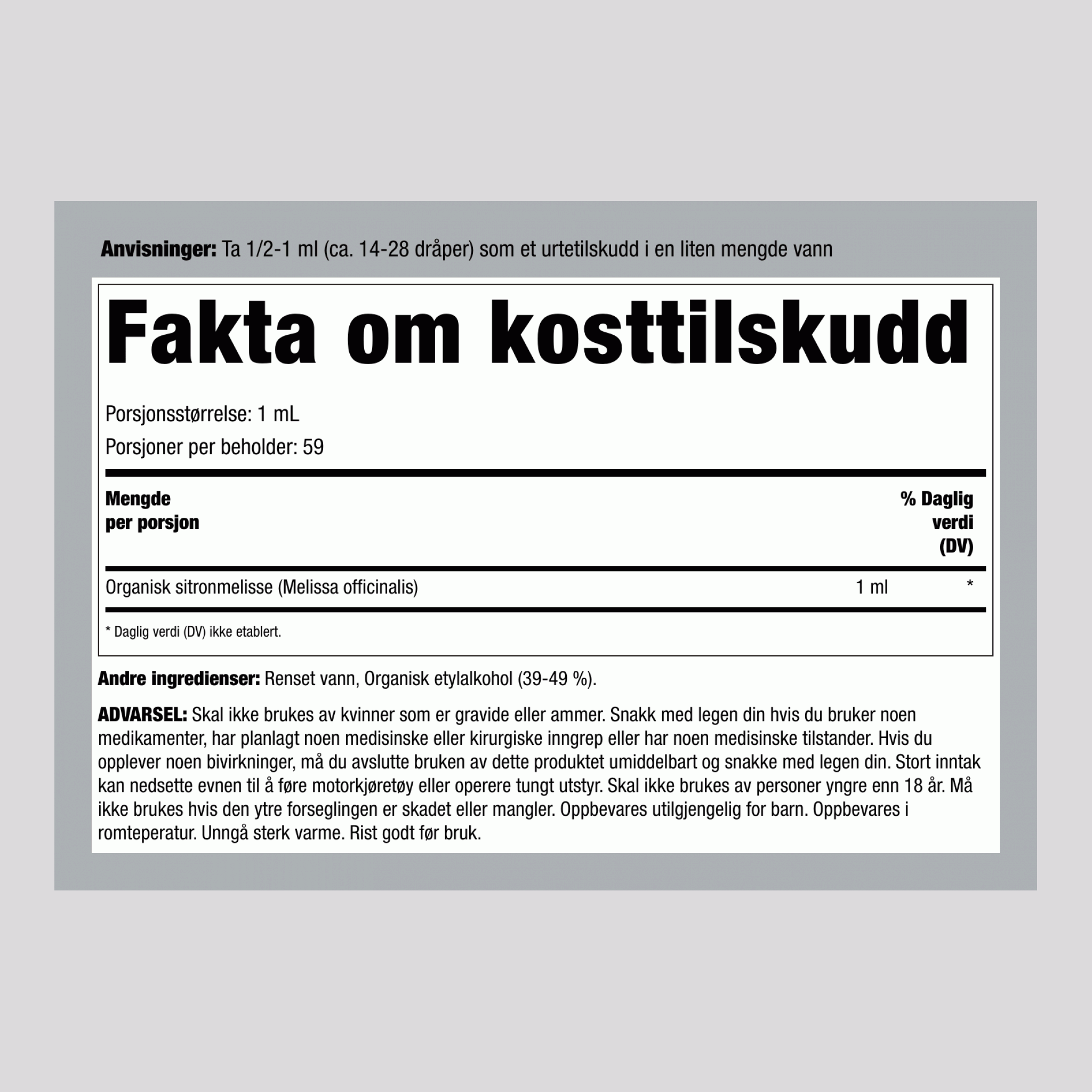 Sitronmelisse flytende ekstrakt, 59 ml dråpeflaske