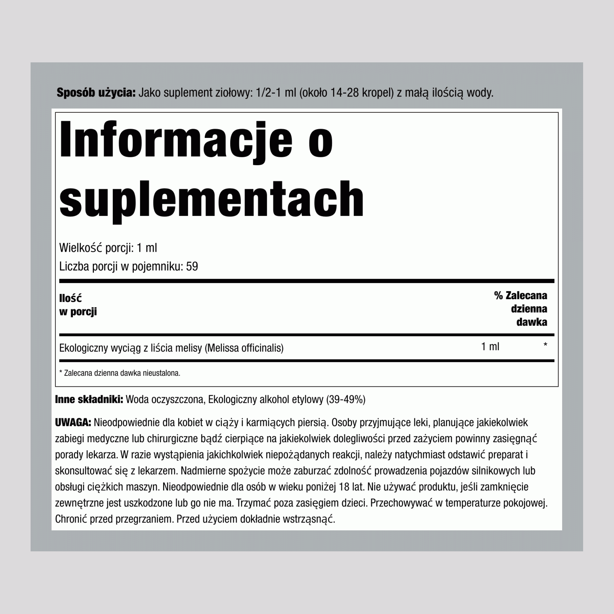 Ekstrakt z melisy cytrynowej w płynie, 2 fl oz (59 ml) z pipetą