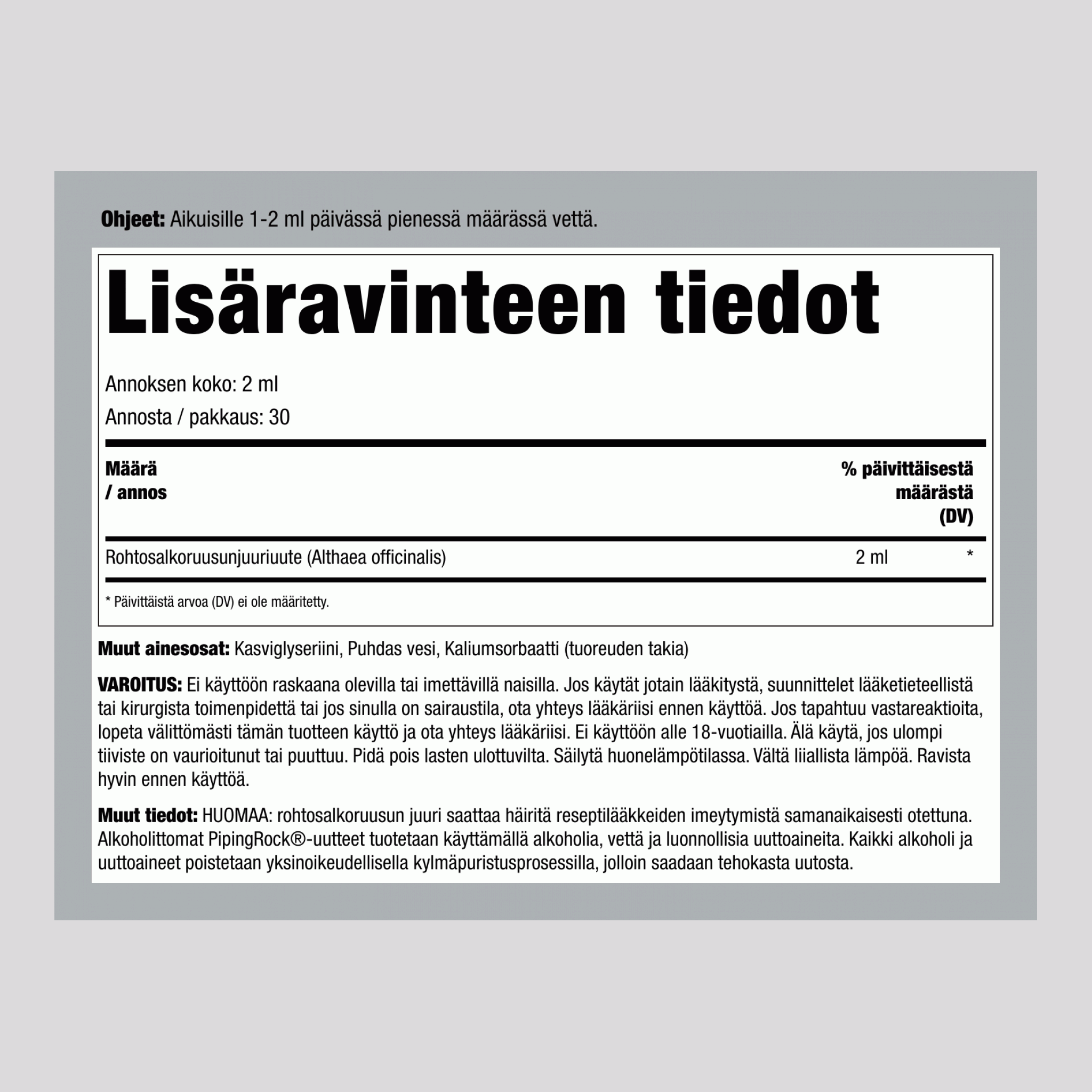 Alkoholiton Vaahtokarkkijuuren Nestemäinen Uute, 59 ml Pipettipullo