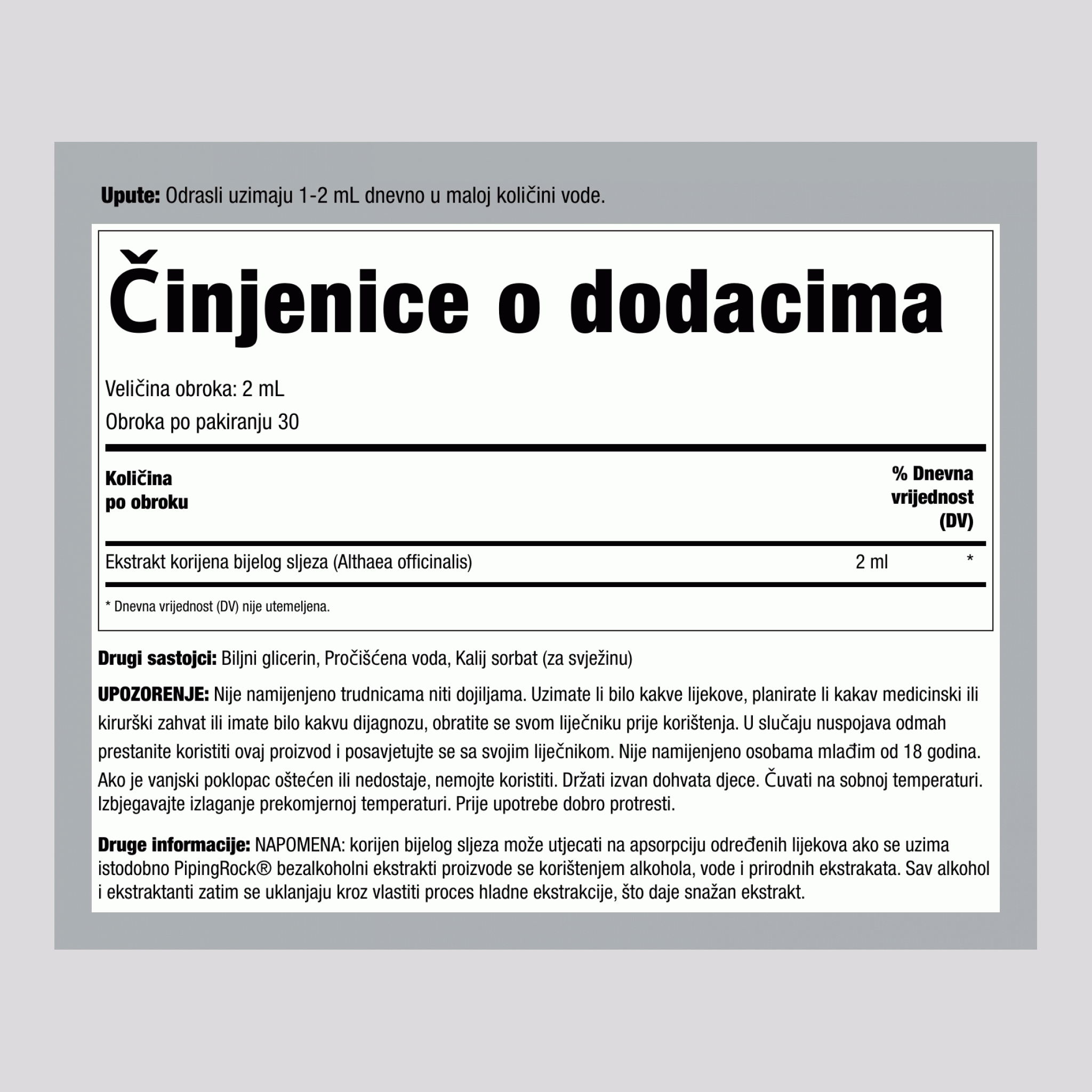 Ekstrakt korijena sljeza bez alkohola, kapaljka bočica 2 fl oz (59 mL)