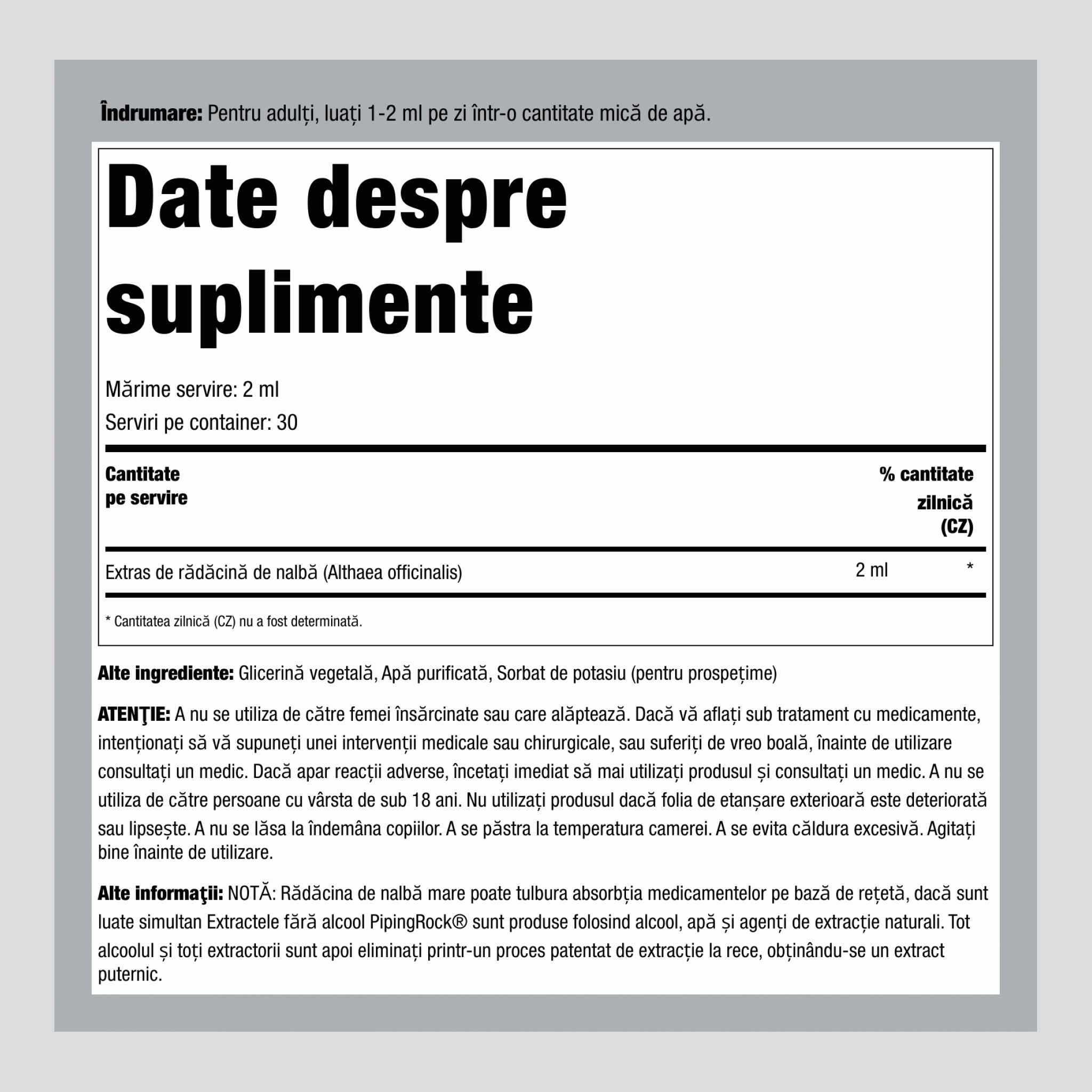 Extract lichid de rădăcină de nalbă, fără alcool, 59 ml, sticlă cu pipetă