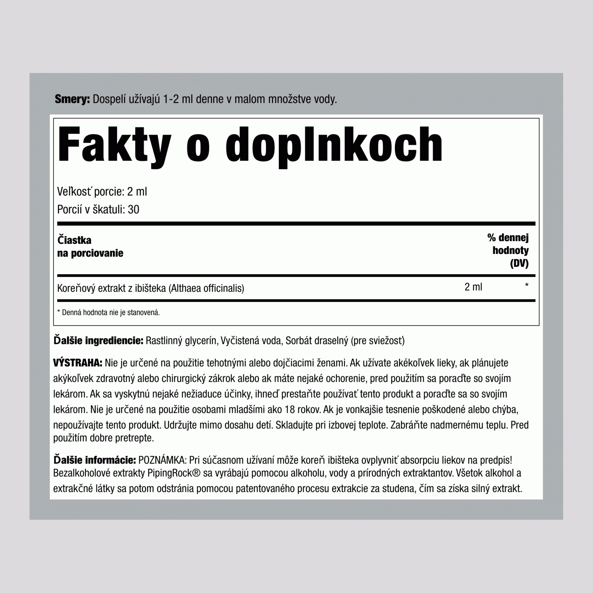 Tekutý extrakt z marshmallow koreňa bez alkoholu, 59 ml kvapkacia fľaštička (2 fl oz)