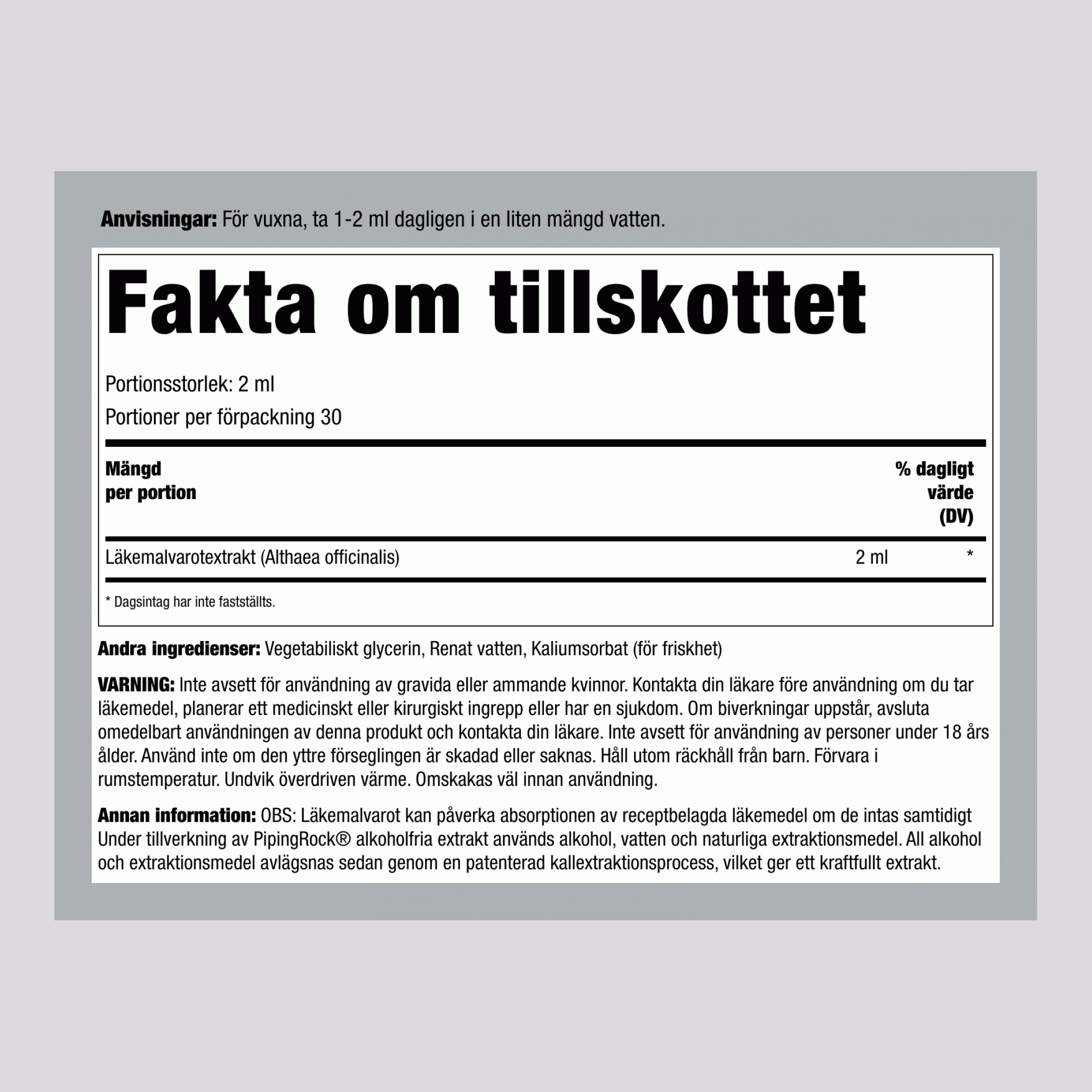 Marshmallow Root flytande extrakt alkoholfritt, 59 ml droppflaska