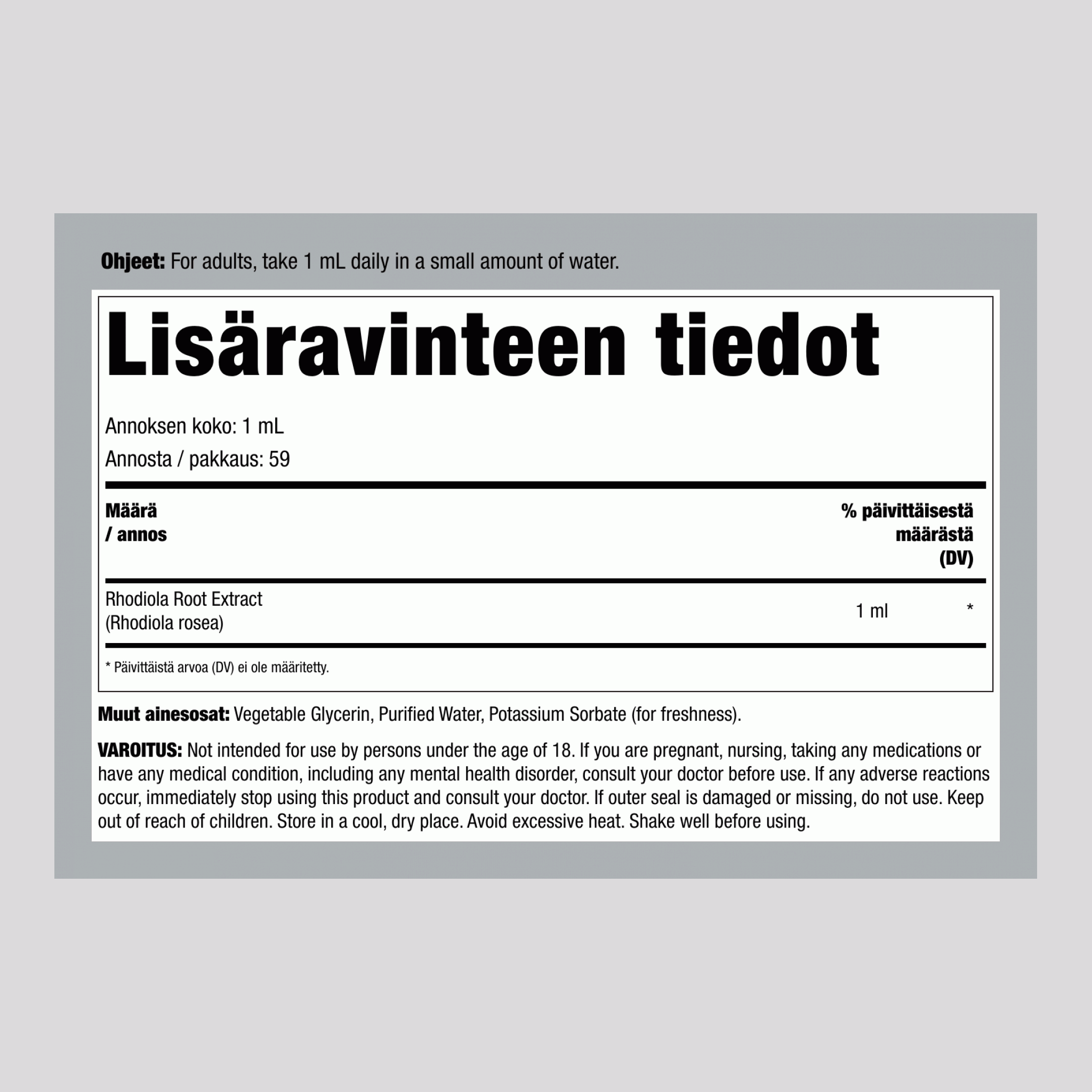 Rhodiola-nestemäinen uutos, alkoholiton, 2 fl oz (59 mL) pipettipullo