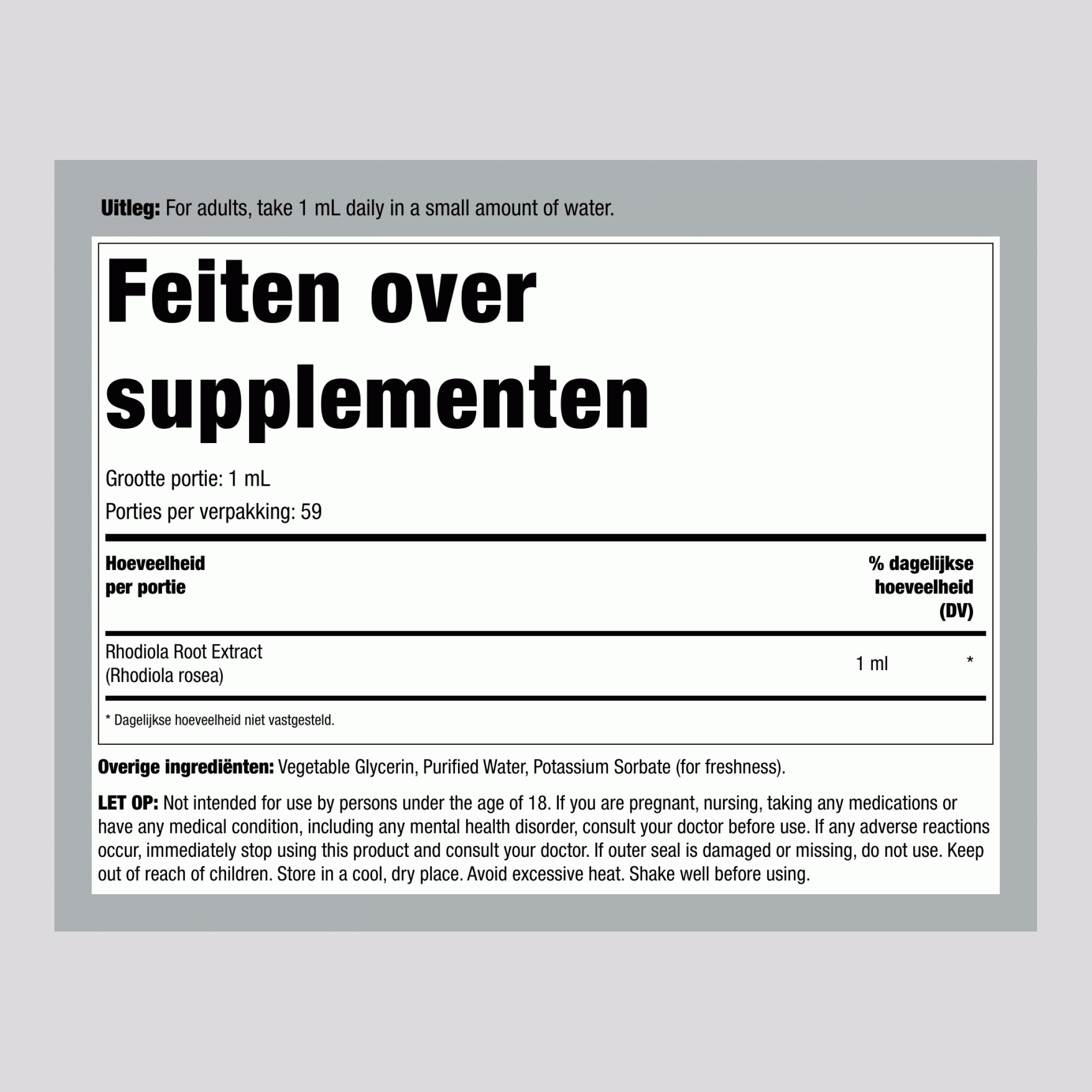 Rhodiola Vloeibaar Extract Alcoholvrij, 59 mL Druppelfles