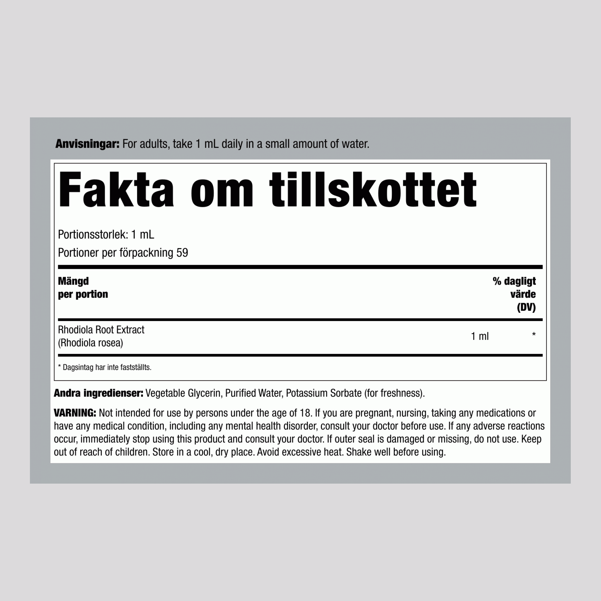 Rhodiola flytande extrakt alkoholfritt, 59 ml droppflaska