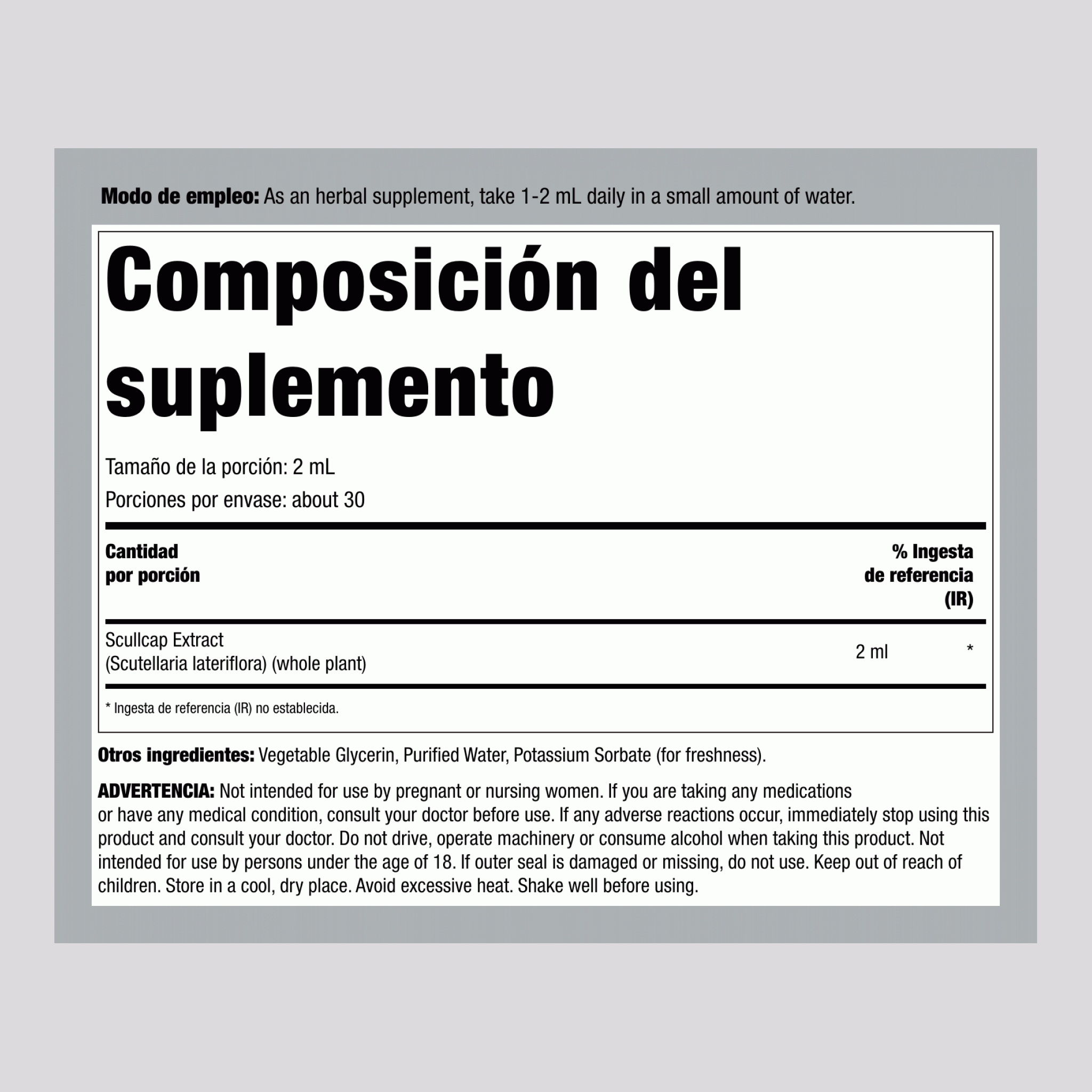 Extracto Líquido de Escutelaria Sin Alcohol, Botella con Cuentagotas de 2 fl oz (59 mL)