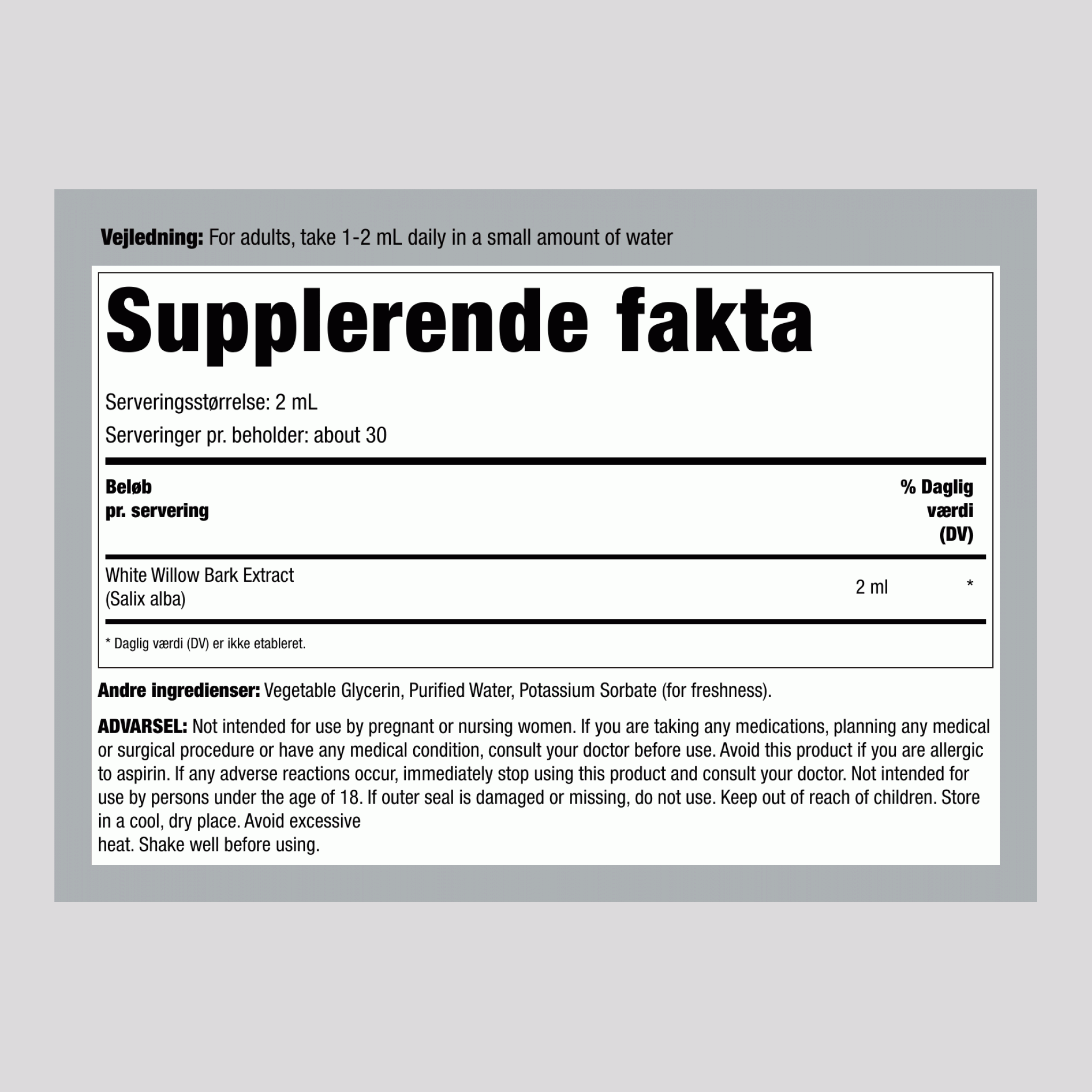 Hvid Pilebark Flydende Ekstrakt Alkohol Fri, 2 fl oz (59 mL) Dråbeflaske