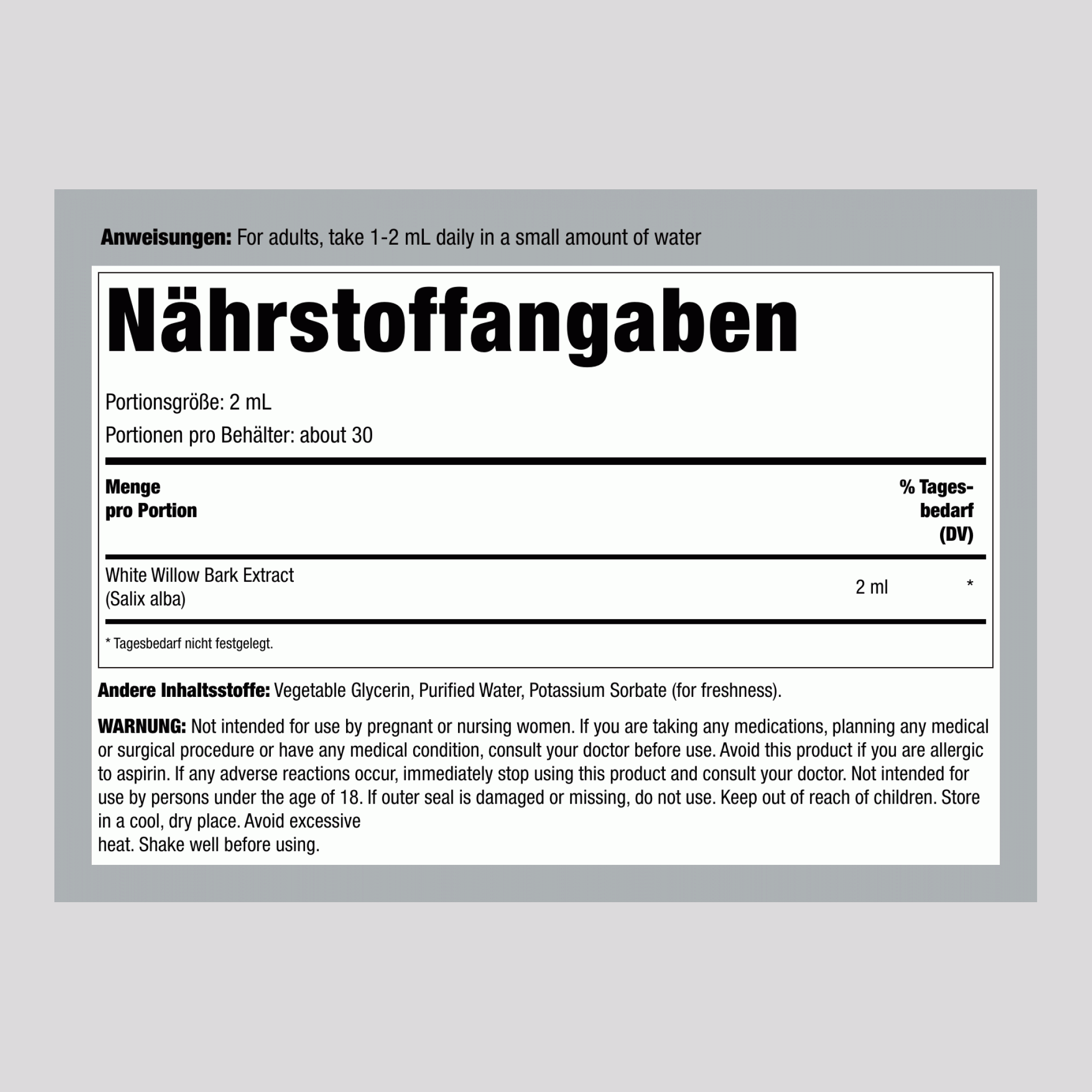 Weidenrinde Flüssigextrakt alkoholfrei, 59 ml Tropfflasche