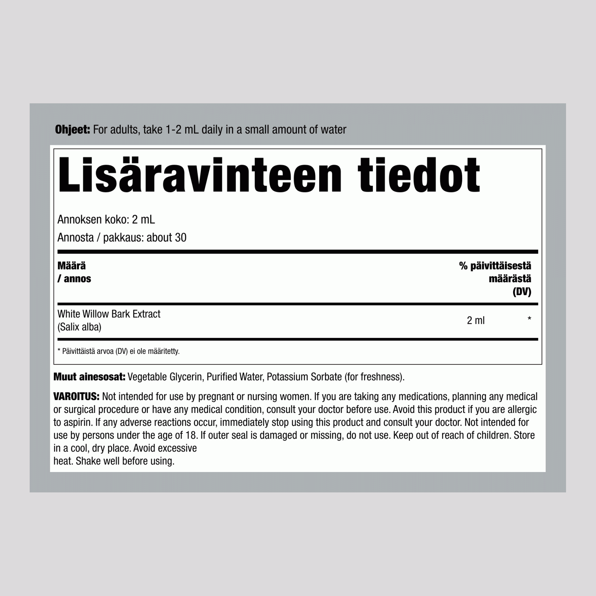 Valkopajunkuori, nesteuute, alkoholiton, 2 fl oz (59 ml) tippapullo