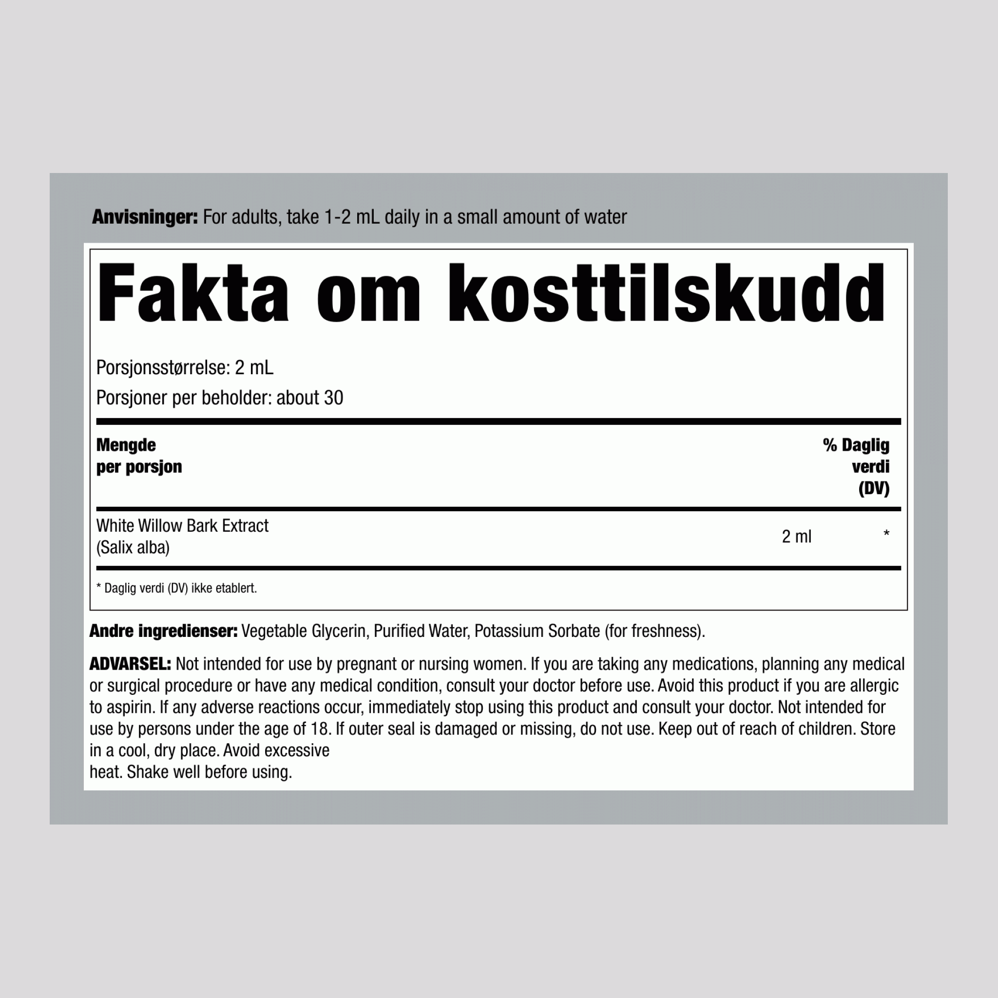 Hvitt Pilebark Flytende Ekstrakt Alkoholfri, 2 fl oz (59 mL) Dråpeflaske