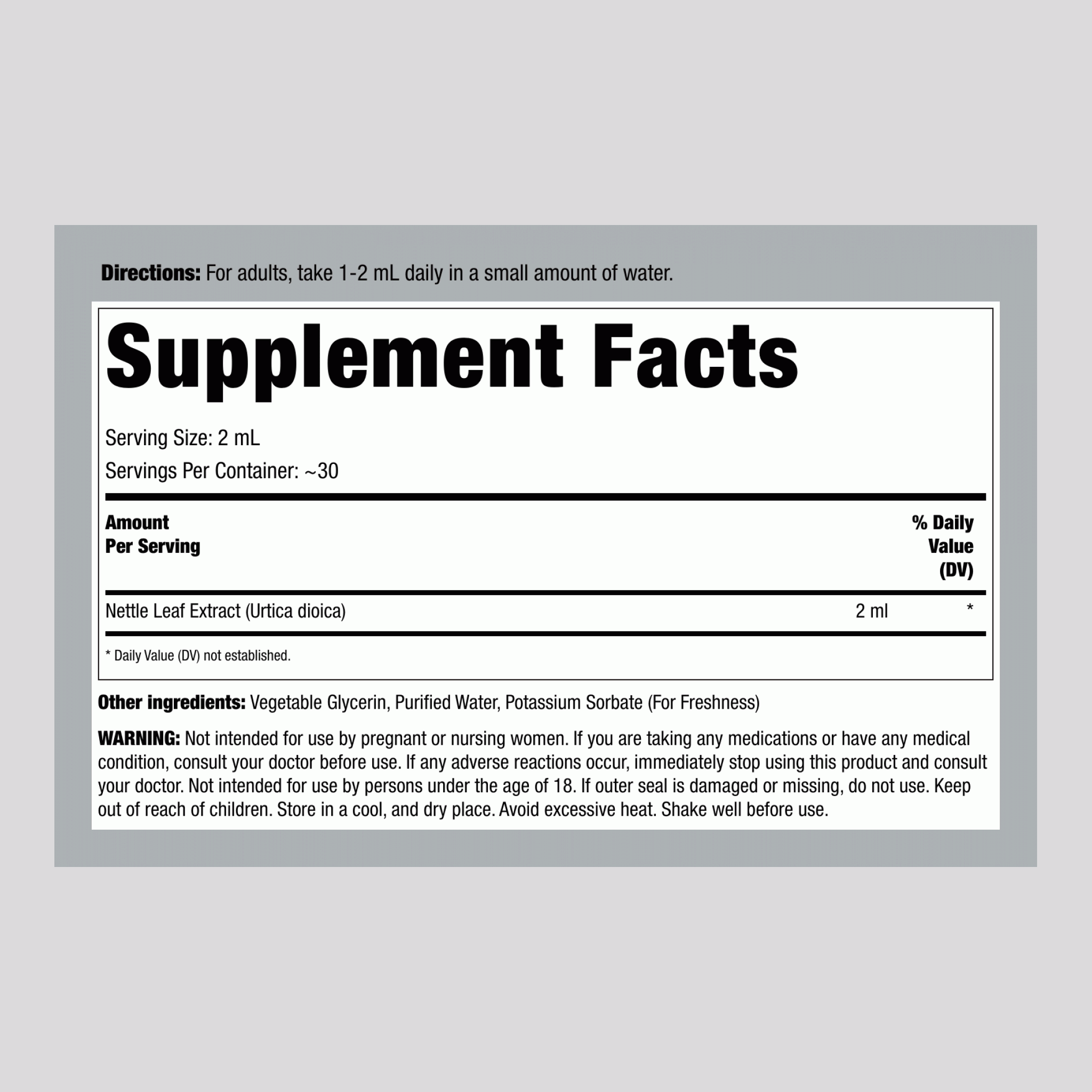 無酒精蕁麻葉液體萃取，2液體盎司（59毫升）滴管瓶