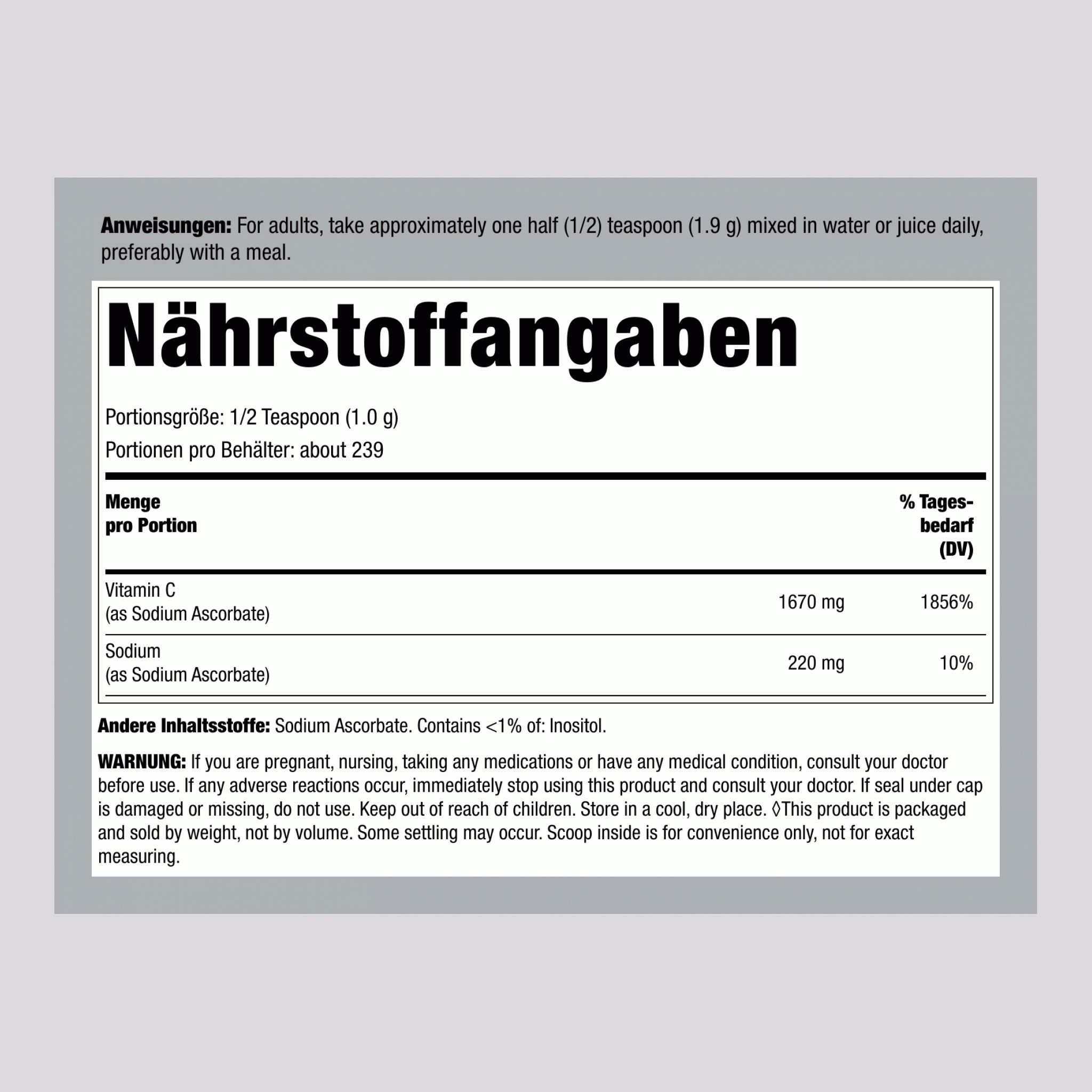 Natriumascorbat-Vitamin-C-Pulver gepuffert