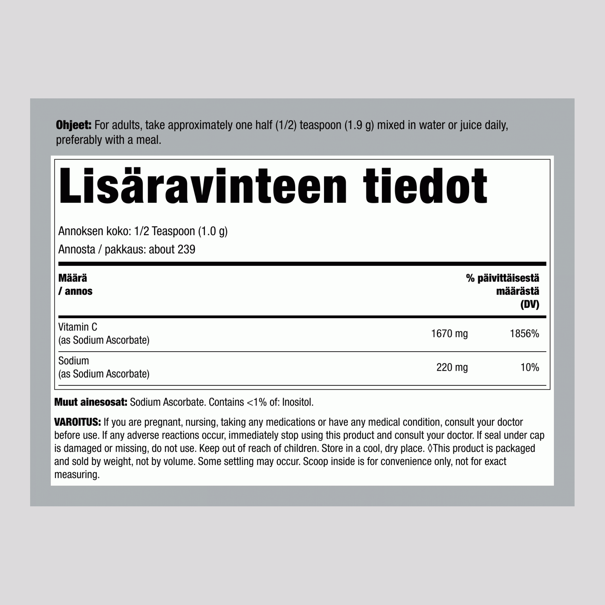 Natriumaskorbaattipuskuroitu C-vitamiinijauhe