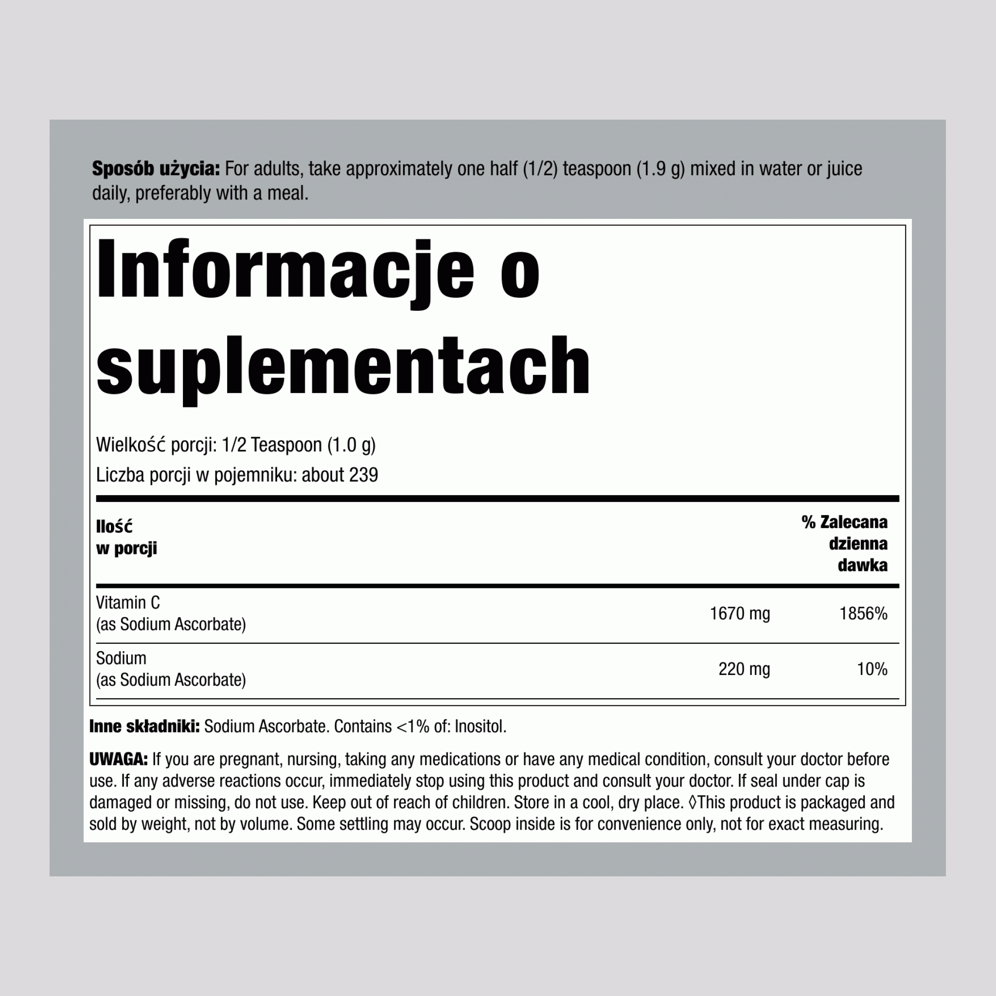 Buforowana witamina C w proszku z askorbinianem sodu