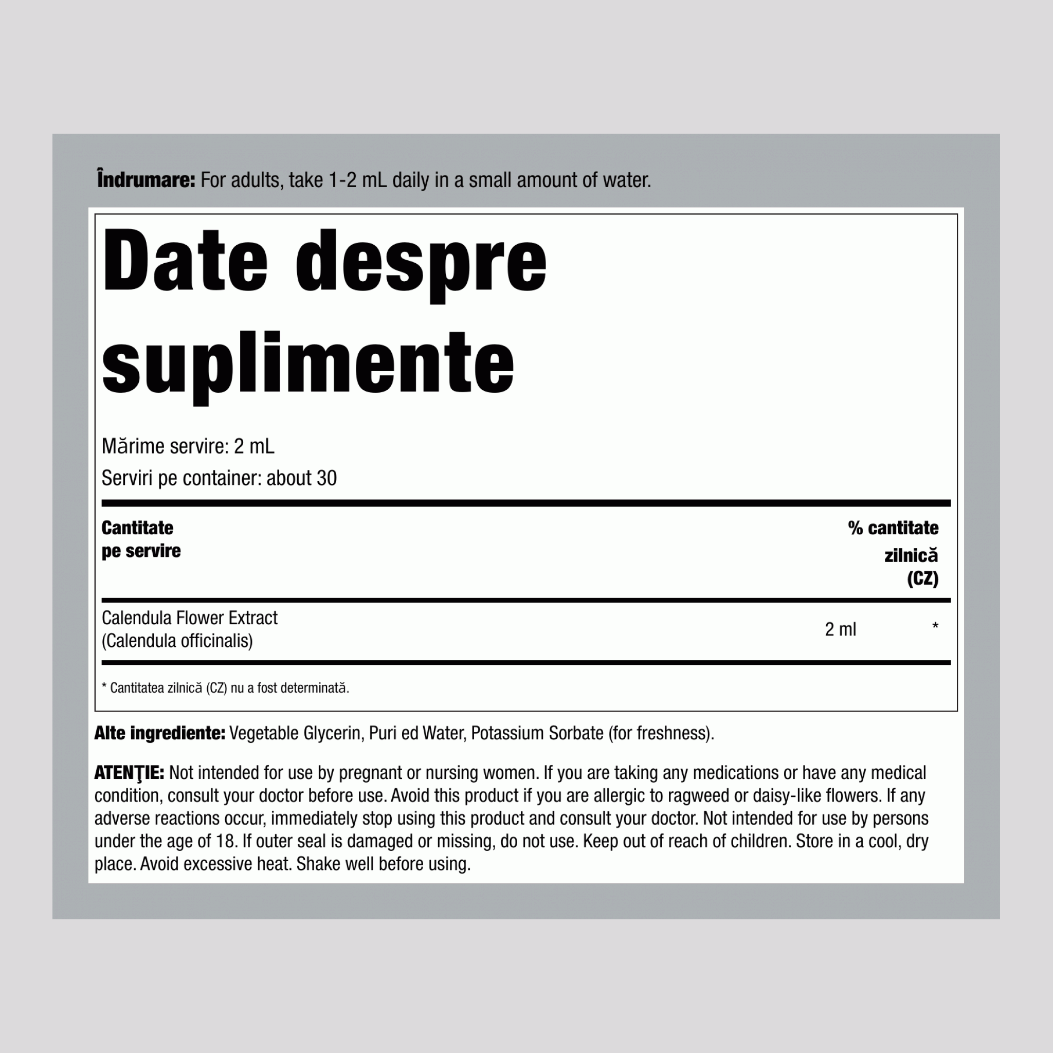 Extract lichid de Calendula, sticlă cu pipetă de 2 fl oz (59 mL)