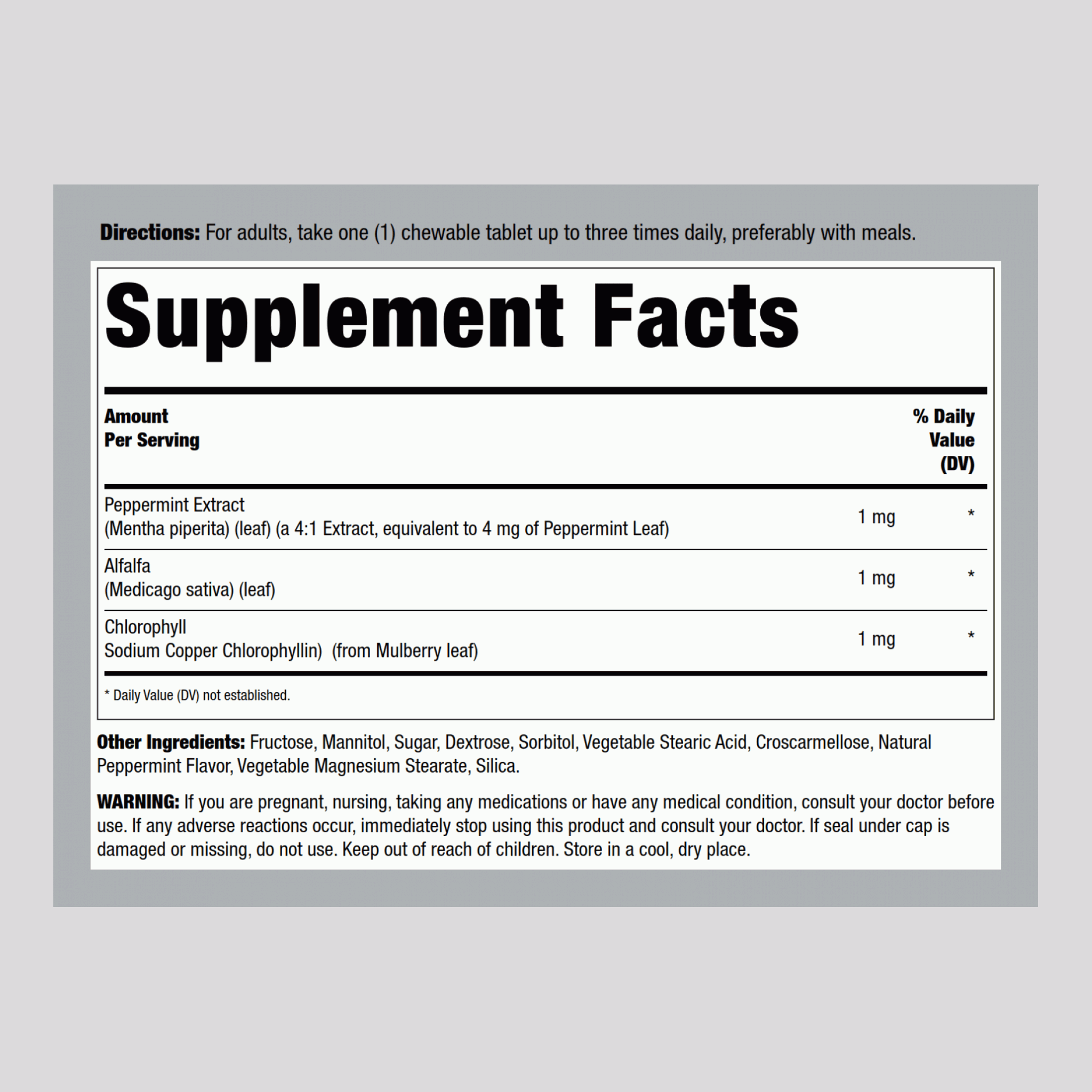 Chewable Chlorophyll  (Natural Peppermint), 300 Chewable Tablets