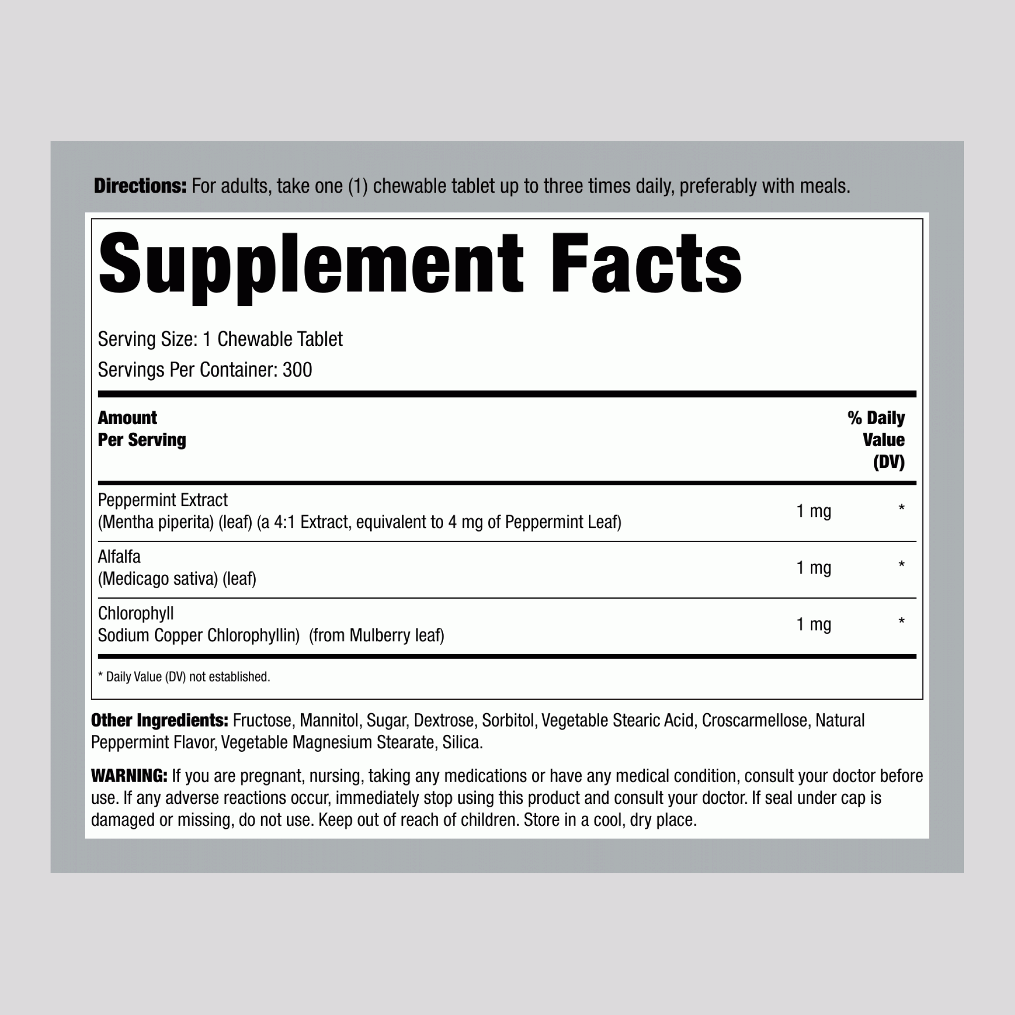 咀嚼氯葉素（天然薄荷味），300 咀嚼錠