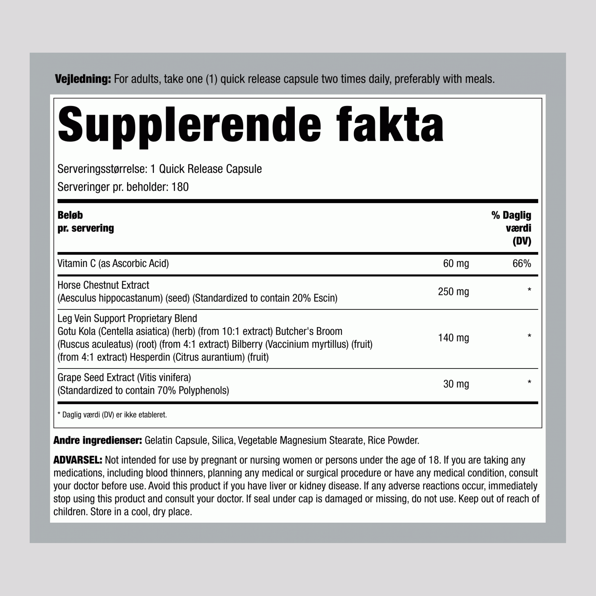 Støtte til benårer, 180 kapsler med hurtig frigivelse